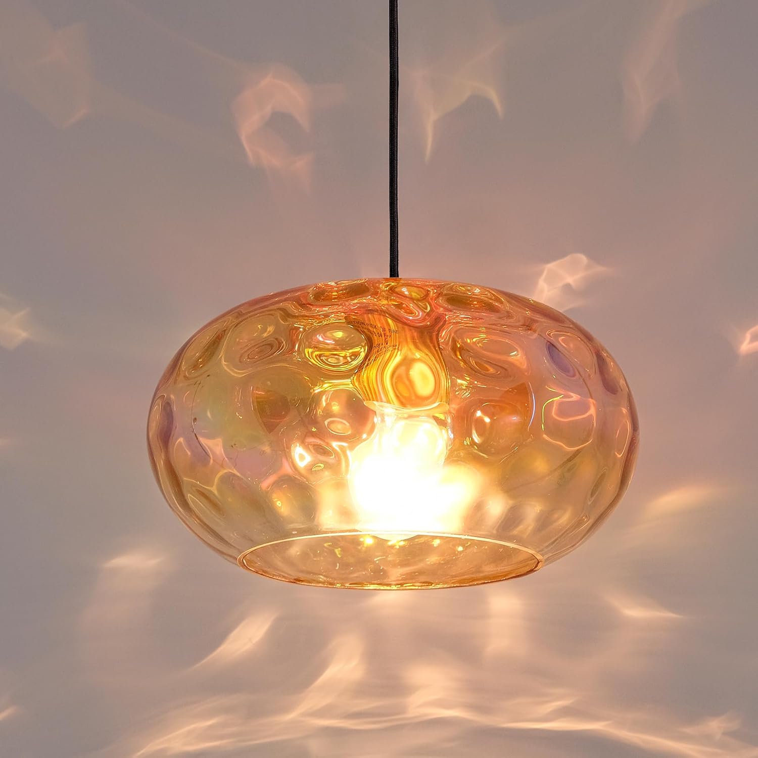 Amber Glass Pendant Lighting, 11" Hammered Lampshade Hanging Lamp, 1-Light Brass Gold Chandelier for Dining Living Room Kitchen Island 11 Inches Amber Glass Shade