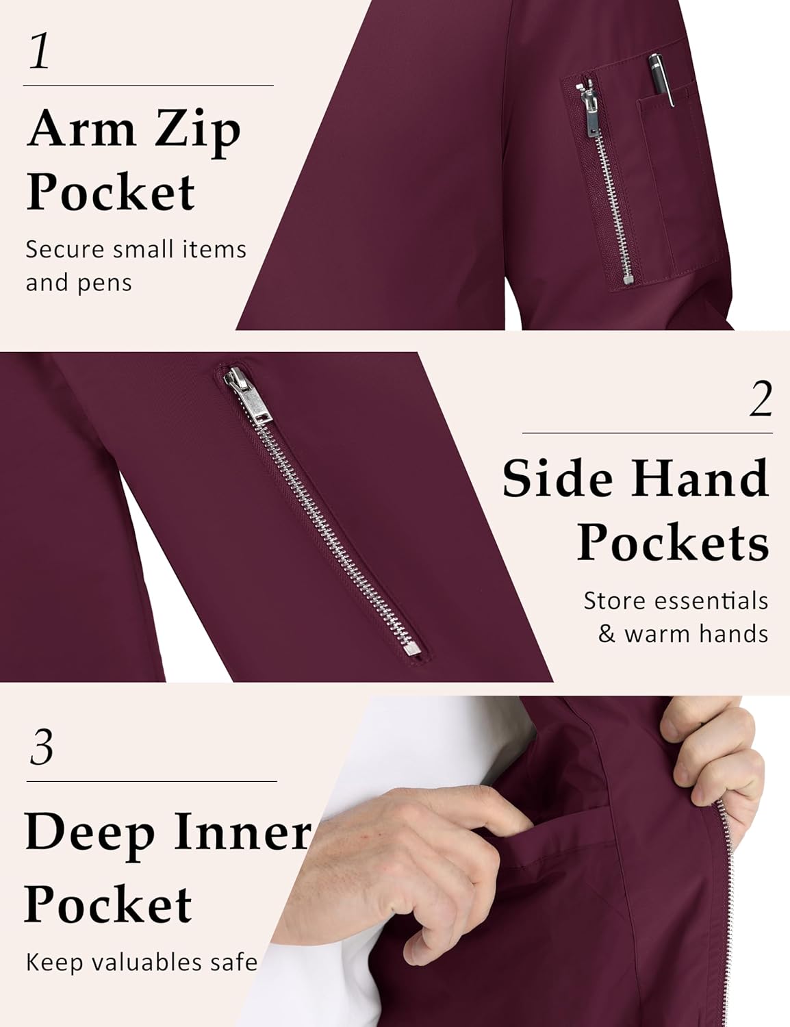 MAGCOMSEN Bomber Jacket Men Jackets Lightweight Windbreaker Jacket Zip Up Bomber Jacket Light Jackets Wine Red,S - Image 5