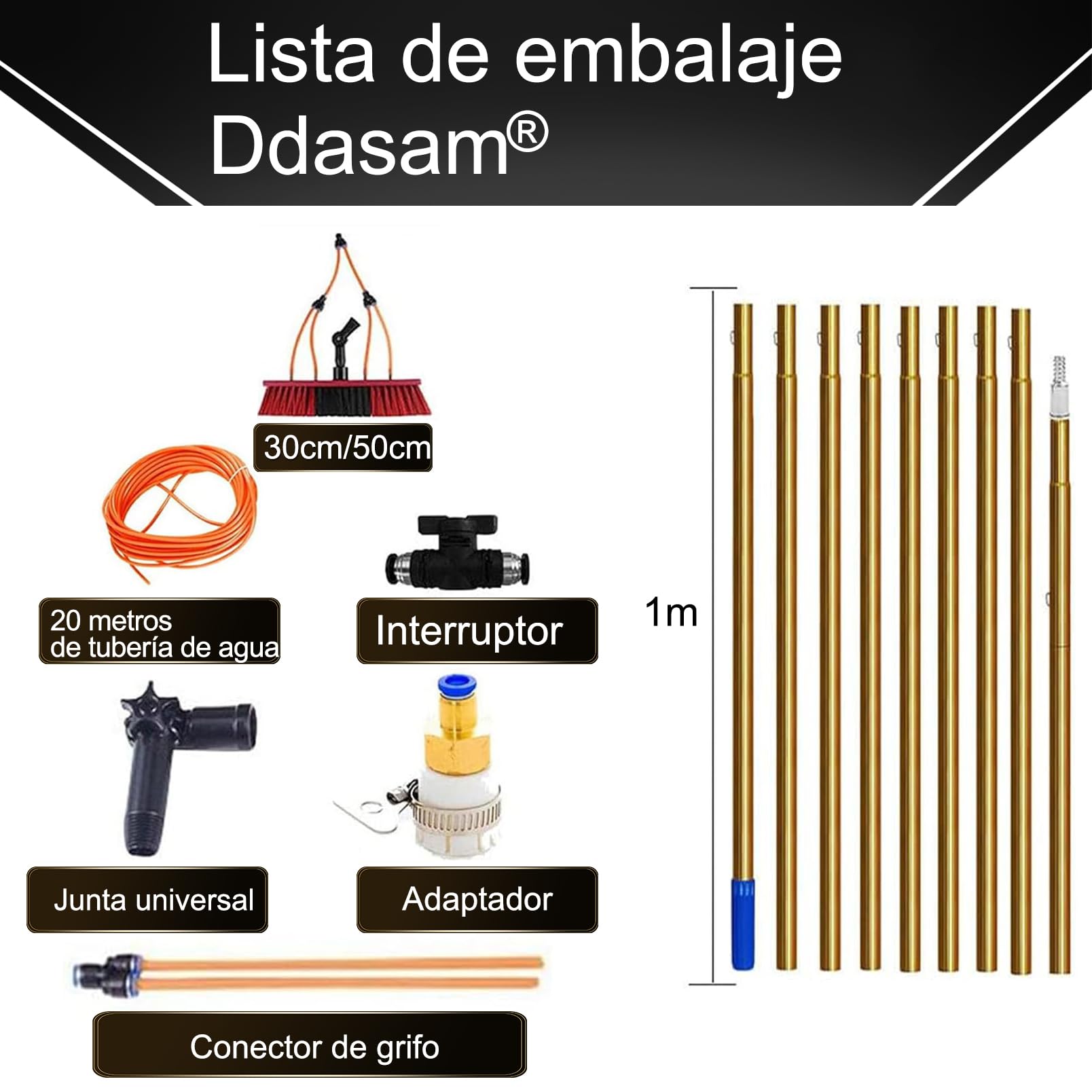 Kit Solar Limpia Cristales Telescópico de 3-15m con Dosificador de Jabón y Cabezal de Cepillo de 35/55cm Herramientas de Limpieza Exterior para Paneles Solares, Ventanas y Cartelerí