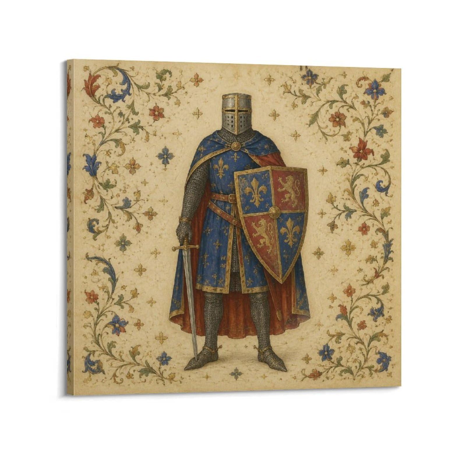 XKUGA Heraldic Shield Medieval Knight Poster Illuminated Crest Modern Decorative Canvas Prints - Ideal Wall Art for Family, Man Cave, Game Room, Boys & Girls Bedroom 12x12inch(30x30cm)