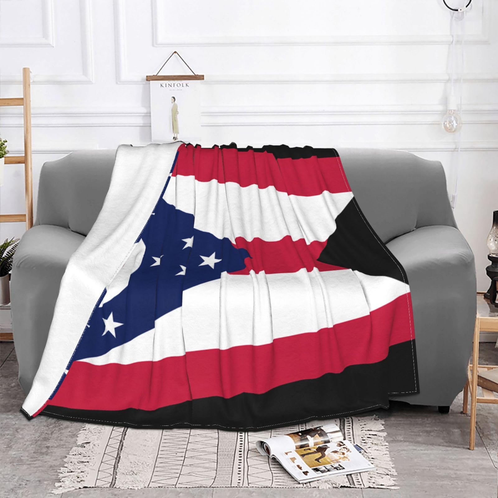 Manta de viaje portátil de 80 x 60 pulgadas, suave, resistente a las arrugas, plegable, exquisita impresión de la bandera del estado de Ohio