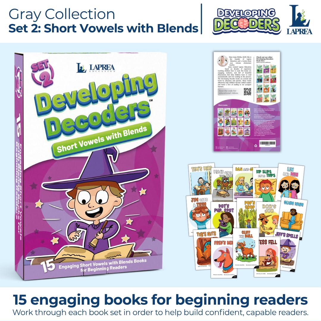 Decodable Readers: 15 Short Vowel Phonics Decodable Books for Beginning Readers Ages 4-7 Developing Decoders (Gray Collection: Set 2)
