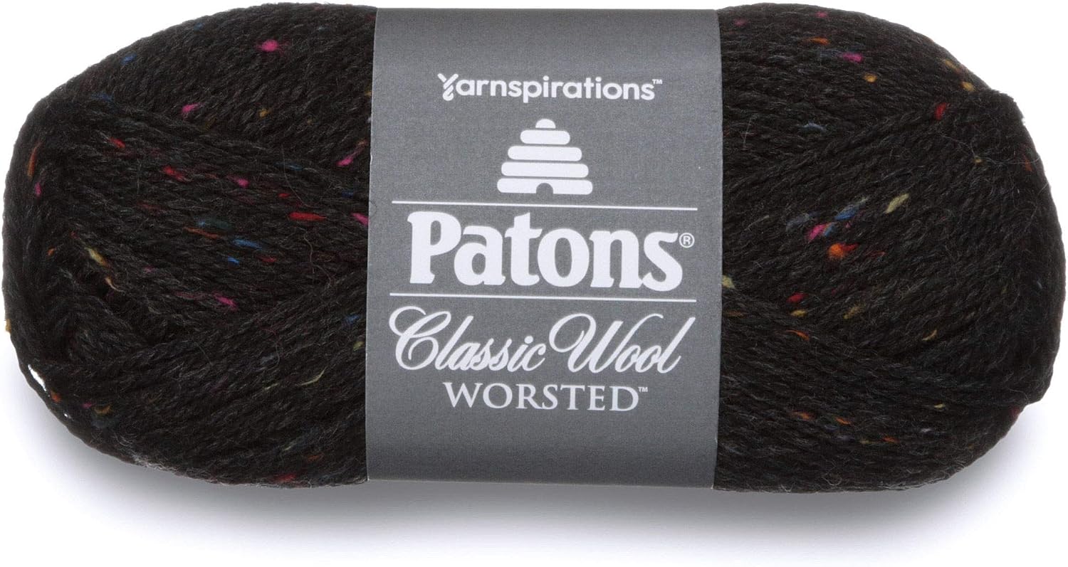 Patons Classic Wool Tweeds Yarn, 3.5 oz, Black, 1 Ball