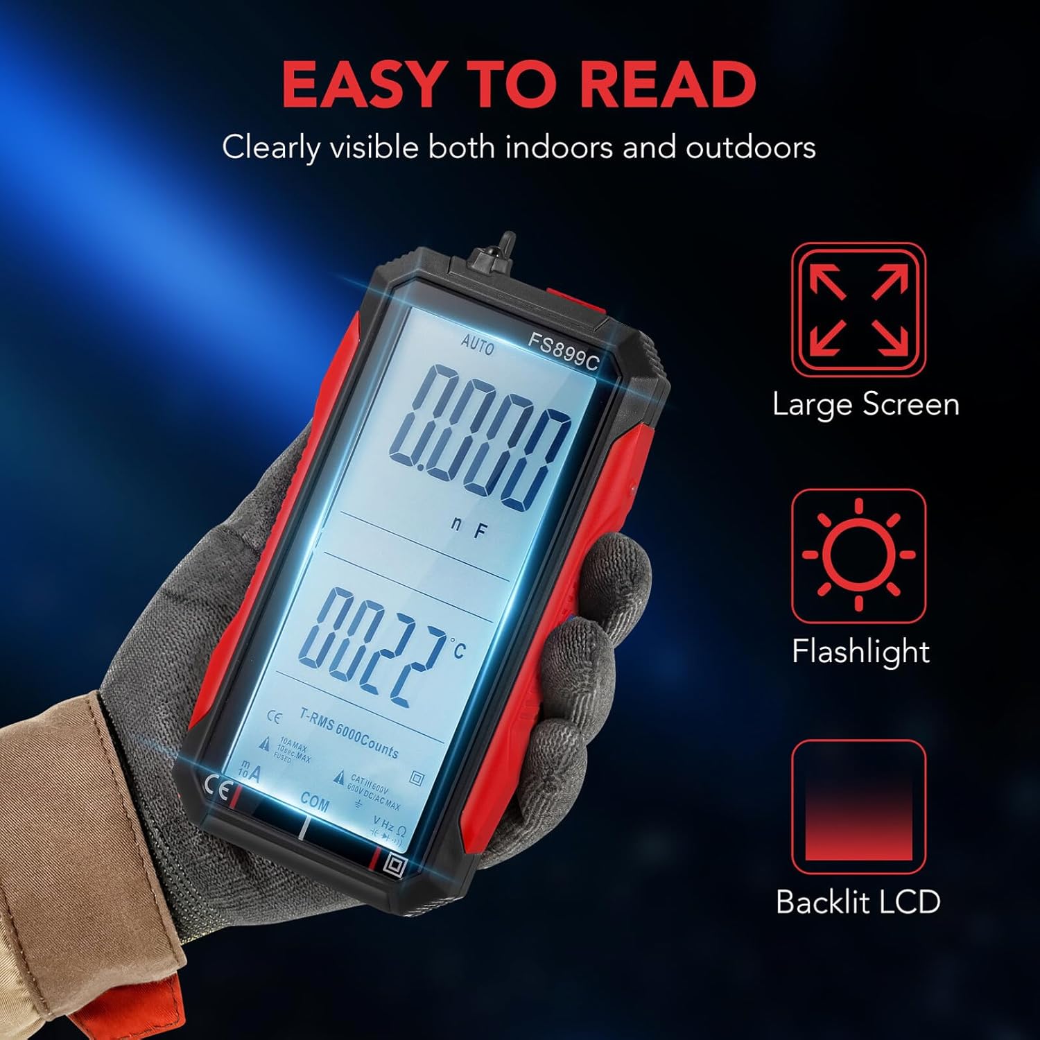 High Precision Digital Multimeter with Large LCD Screen Automatic Ac Dc Voltage Tester Ohmmeter and Ammeter Portable Multi Tester for Electronics and Electrical Measurements