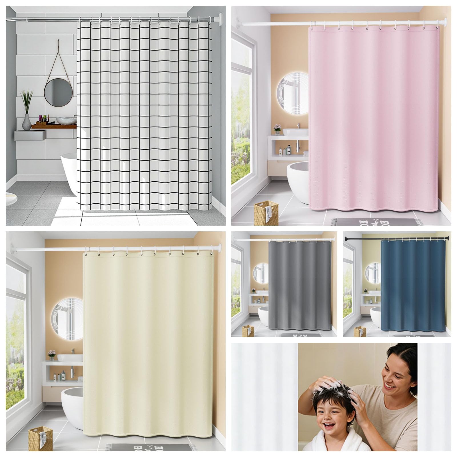 Elegante cortina de ducha impermeable de 185 x 245 cm, dobladillo pesado, poliéster lavable de secado rápido, cortinas de baño para baño y ducha, elegante diseño blanco
