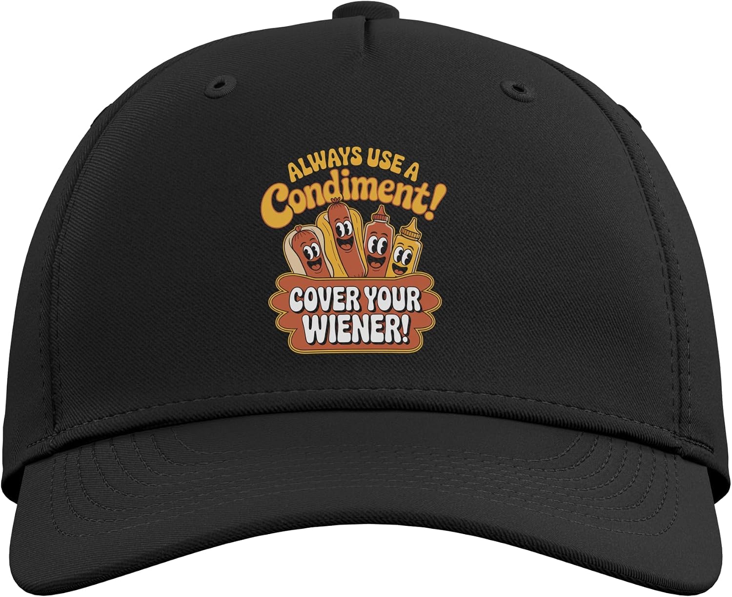 Always Use A Condiment Cover Your Wiener Funny Hot Dog Adjustable Baseball Hat image 2