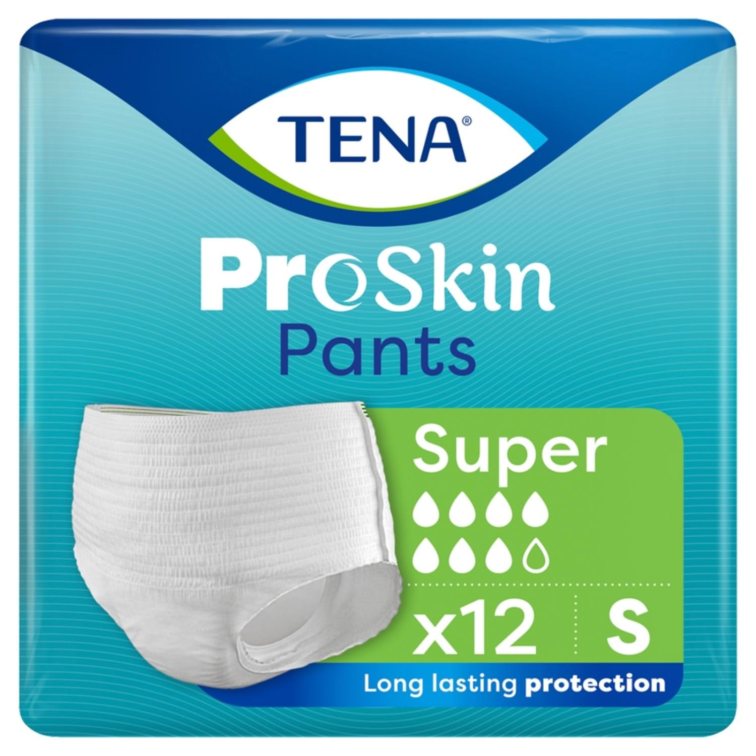 Majtki Chłonne dla Dorosłych TENA Pants ProSkin Super S Majtki Chłonność 7/8, Średnie i Wysokie Nietrzymanie Moczu, Kobiety Mężczyźn na noc dzień Obwód 65–85 cm, (4 opakowania po12 Sztuk)