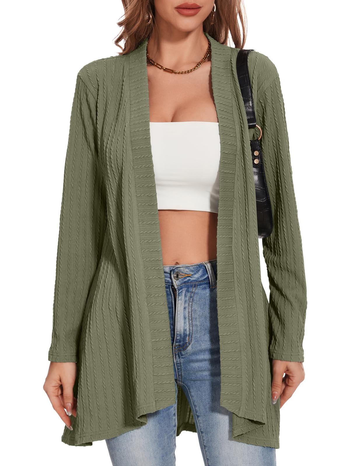 MONNURO Plus Size Womens Lightweight Open Front Cardigan Sweaters with High-Low Hem