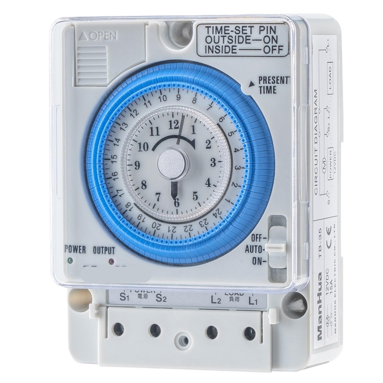 Pknaqwlsx One Color 24H 12Vdc 15A Din Rail Timer Switch Tb35 Analog Time Control Switch Mechanical Time Controller
