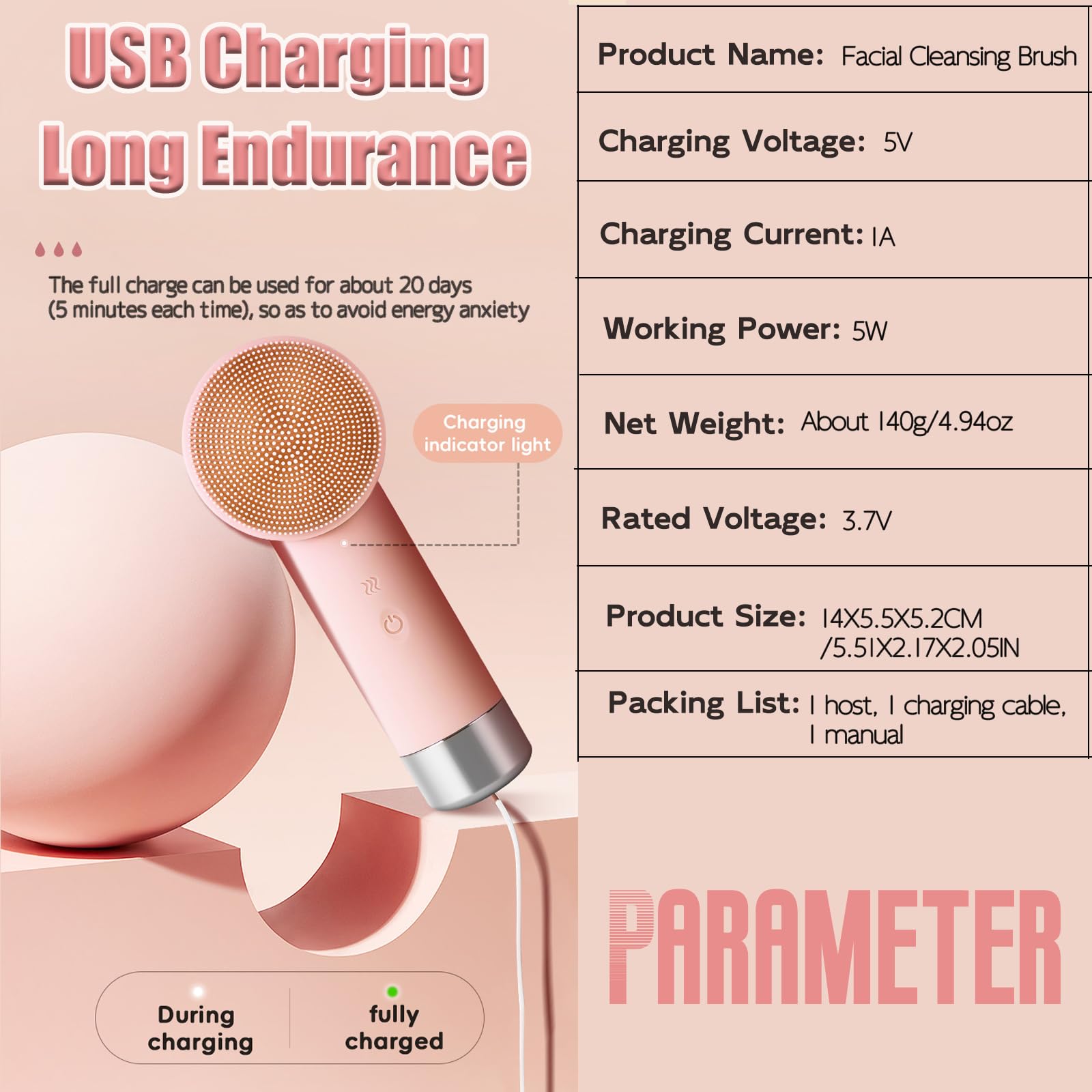 Gesichtsreinigungsbürste für Frauen Tragbare wiederaufladbare Gesichtsreiniger Elektrische Gesichtswaschbürste Reinigen Peeling Entfernen Mitesser Wasserdichte rosa Gesichtsmassagegerät Elitzia
