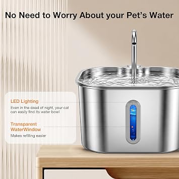 Cat Water Fountain for Drinking, VinDox 74oz/2.2L Stainless Steel Pet Water Fountain Quiet, Triple-Filter Kitten Drinking Fountains for Cats with 2 Filters + 2 Sponges