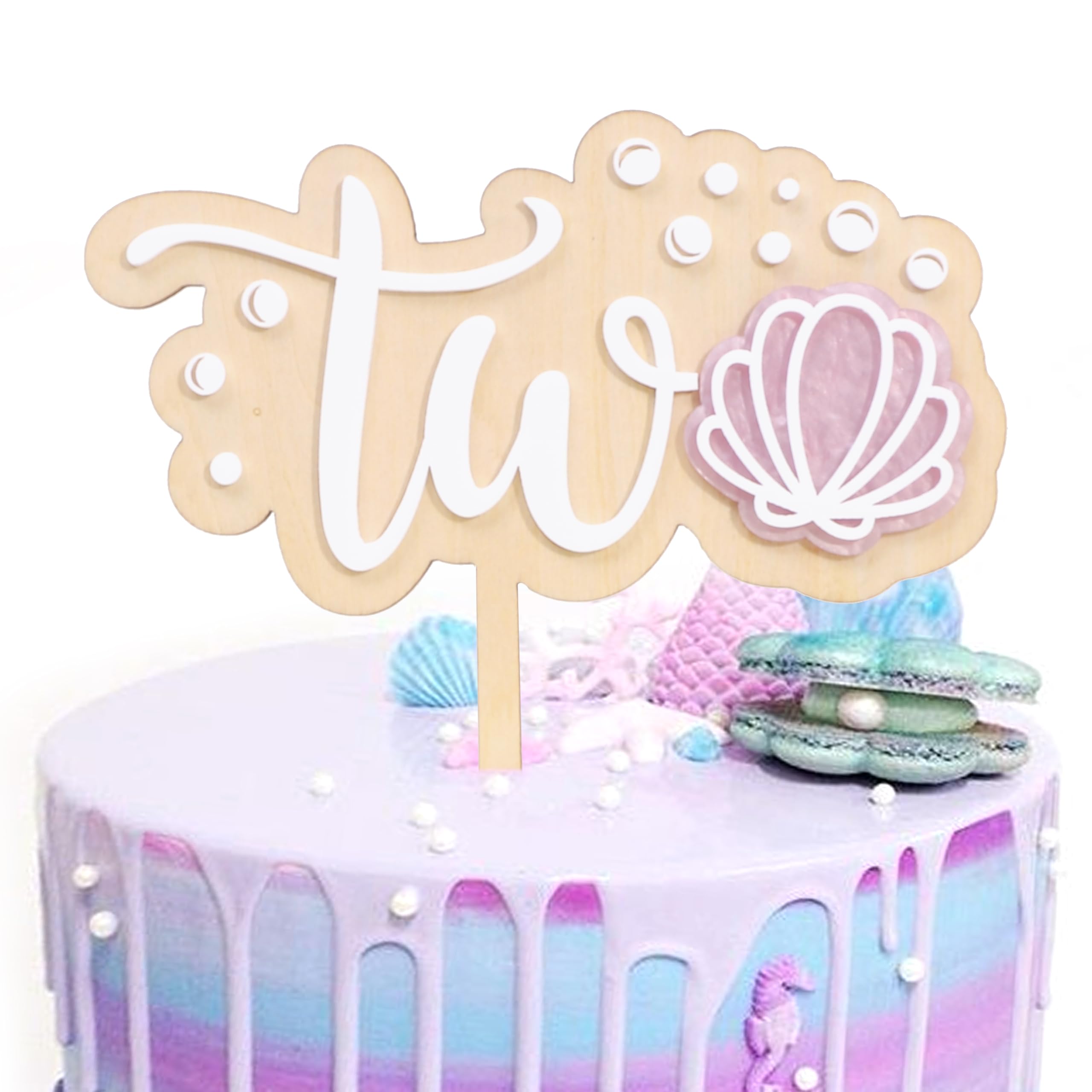 Photo 1 of Two the Sea Cake Topper - Wooden Mermaid 2nd Cake Decorations, Little Mermaid Birthday Cake Bunting, Under the Sea Cake Topper, Seashells Coastal 2nd Birthday Party Decorations