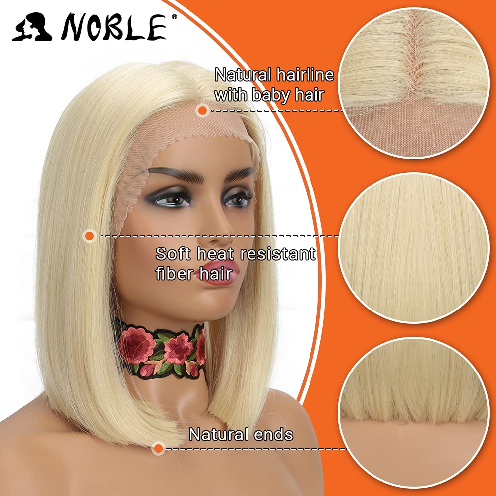 NOBLE Platinum Blonde Bob Wigs for White Women T Part HD Lace Front Wigs for White Women Synthetic 613 Blonde Bob Wig for Party and Daily Use 12 Inch - Image 3