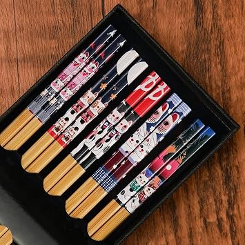 Valkyrie 5 Çift Japon Tarzı Ahşap Yemek Çubuğu Seti Kaymaz Uçlu Kedi Desenli Kutulu Chopstik Seti