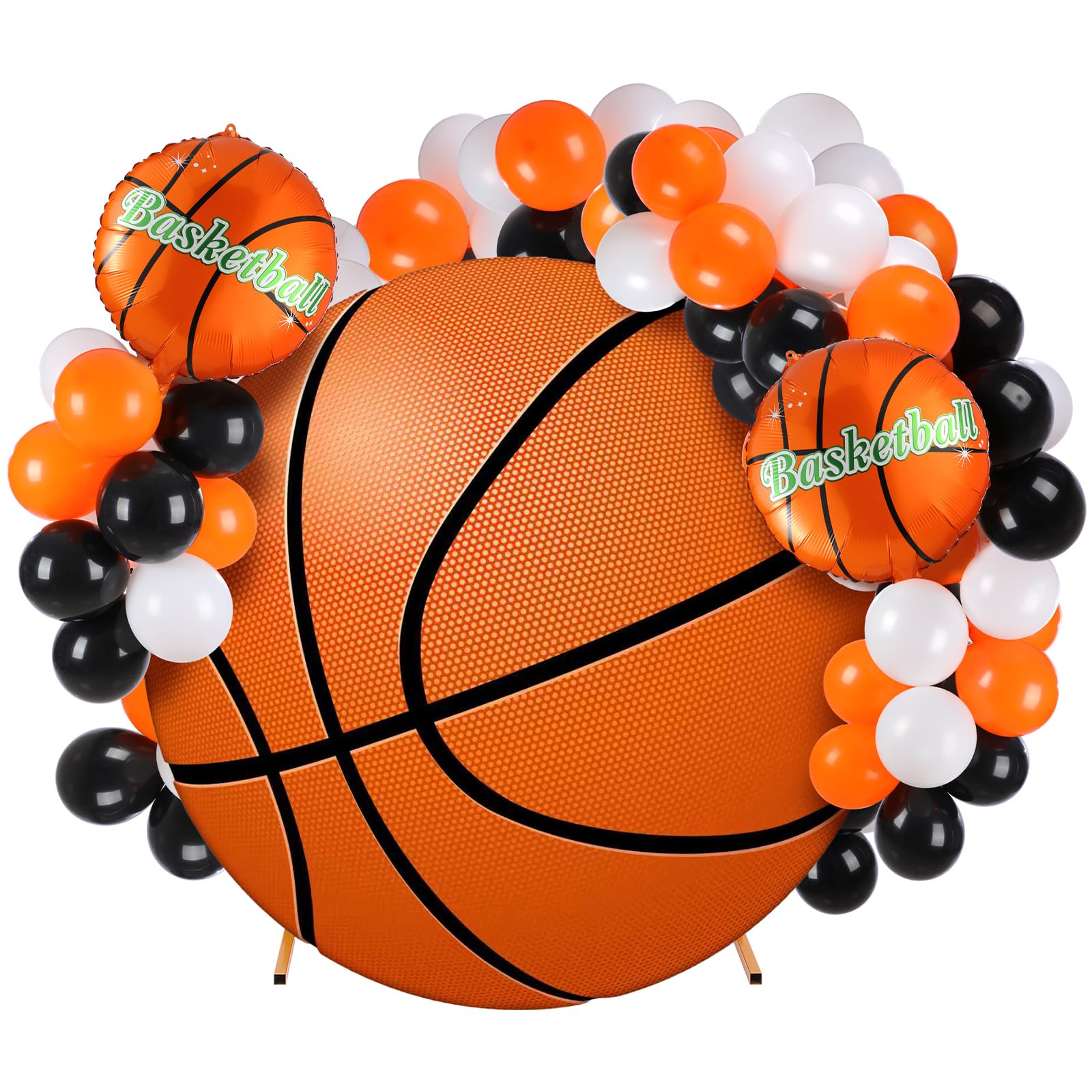 Tegeme 32 Pcs 6.5 ft Basketball Round Backdrop Cover with Aluminum Foil Balloons and Latex Balloons Sports Theme Arch Backdrop for Party Photography Birthday Party Decoration