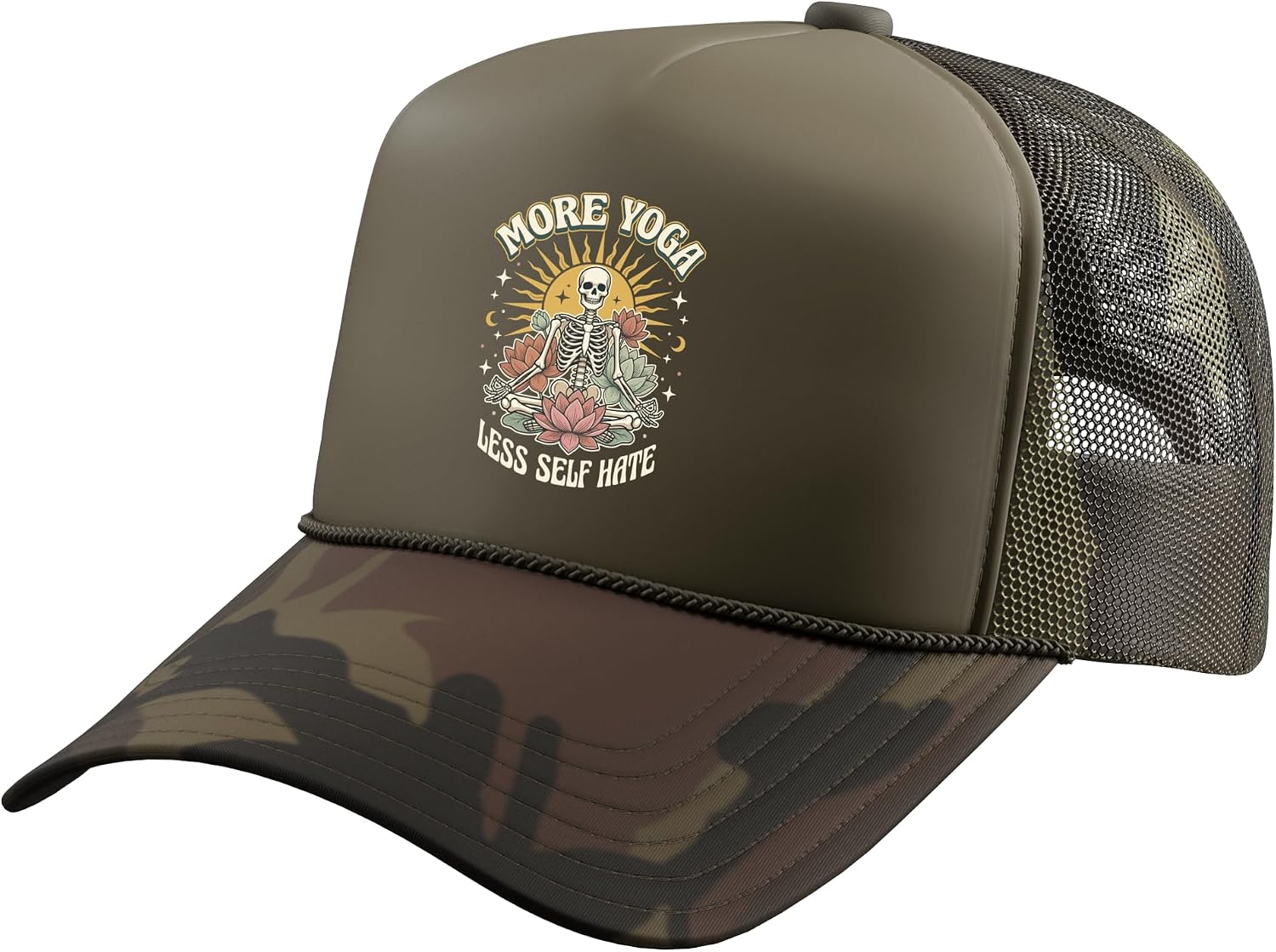 More Yoga Less Self Hate Trucker Hat with Adjustable Mesh Back
