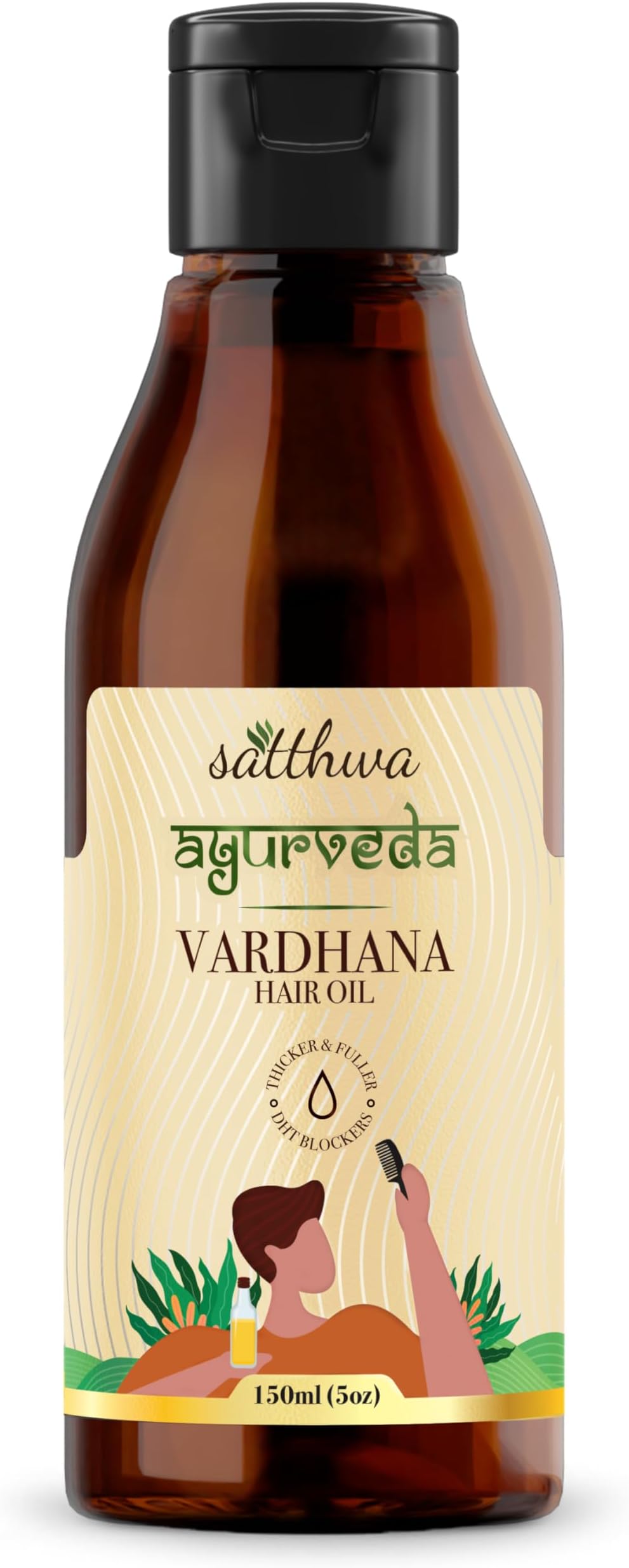 Satthwa Vardhana Hair Oil, With Pumpkin Seed Oil & Saw Palmetto as Natural DHT Blockers, Helps Control Hair Fall and Strong hair, & Growth For Men & Women – 150ml
