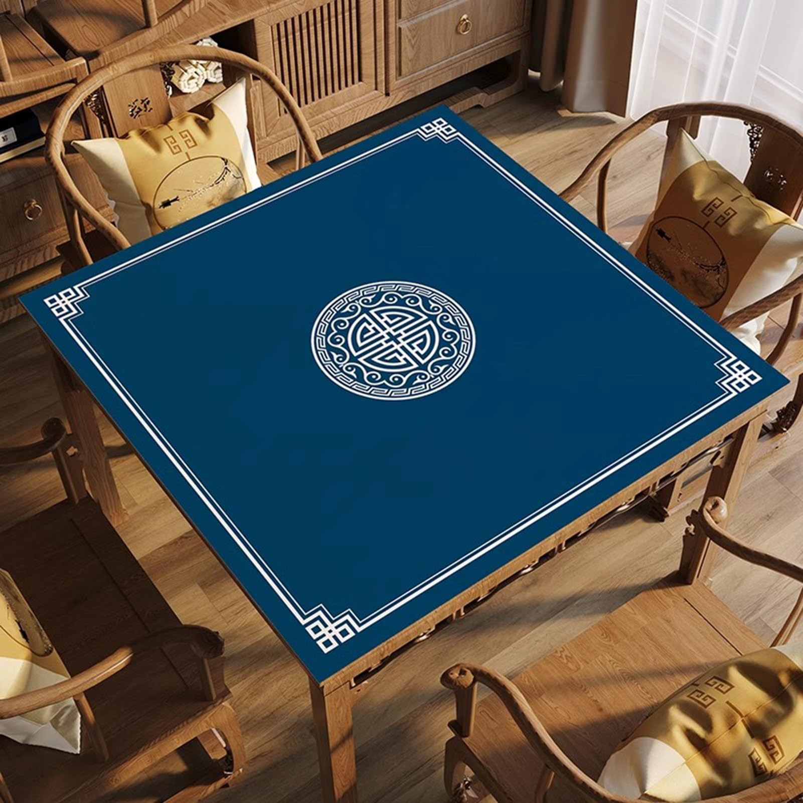 Mahjong mat Obrus ​​do gry w mahjonga, pogrubiony, wyciszający i antypoślizgowy, z torbą ze ściągaczem, do gier karcianych w pokera, gier planszowych, gier kafelkowych(Blue 2,110cm/43.3in)