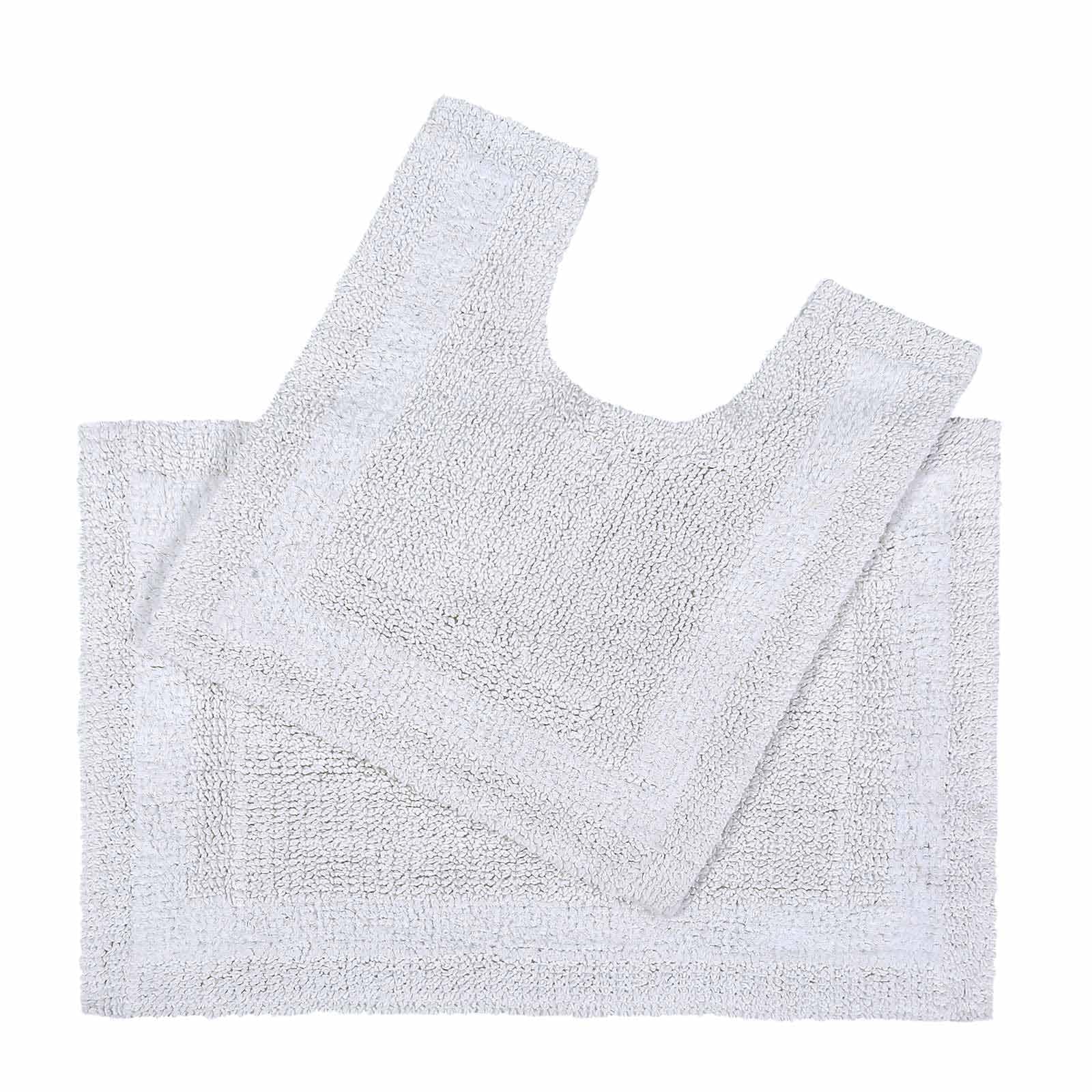 HOMESCAPES Bath Mat Set, Luxury 1600gsm Extra Soft 100% Cotton, Reversible Bathroom Mat Sets 2 Piece, Washable, Non-Slip, Super Absorbent, Quick-Dry, White Bathroom Rug with Toilet Rug