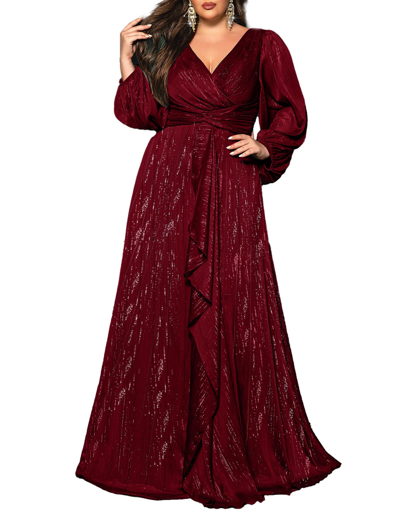 Womens Plus Size Bridesmaid Dress Lantern Sleeve DressMaxi Casual Daily Elegant Formal Dress