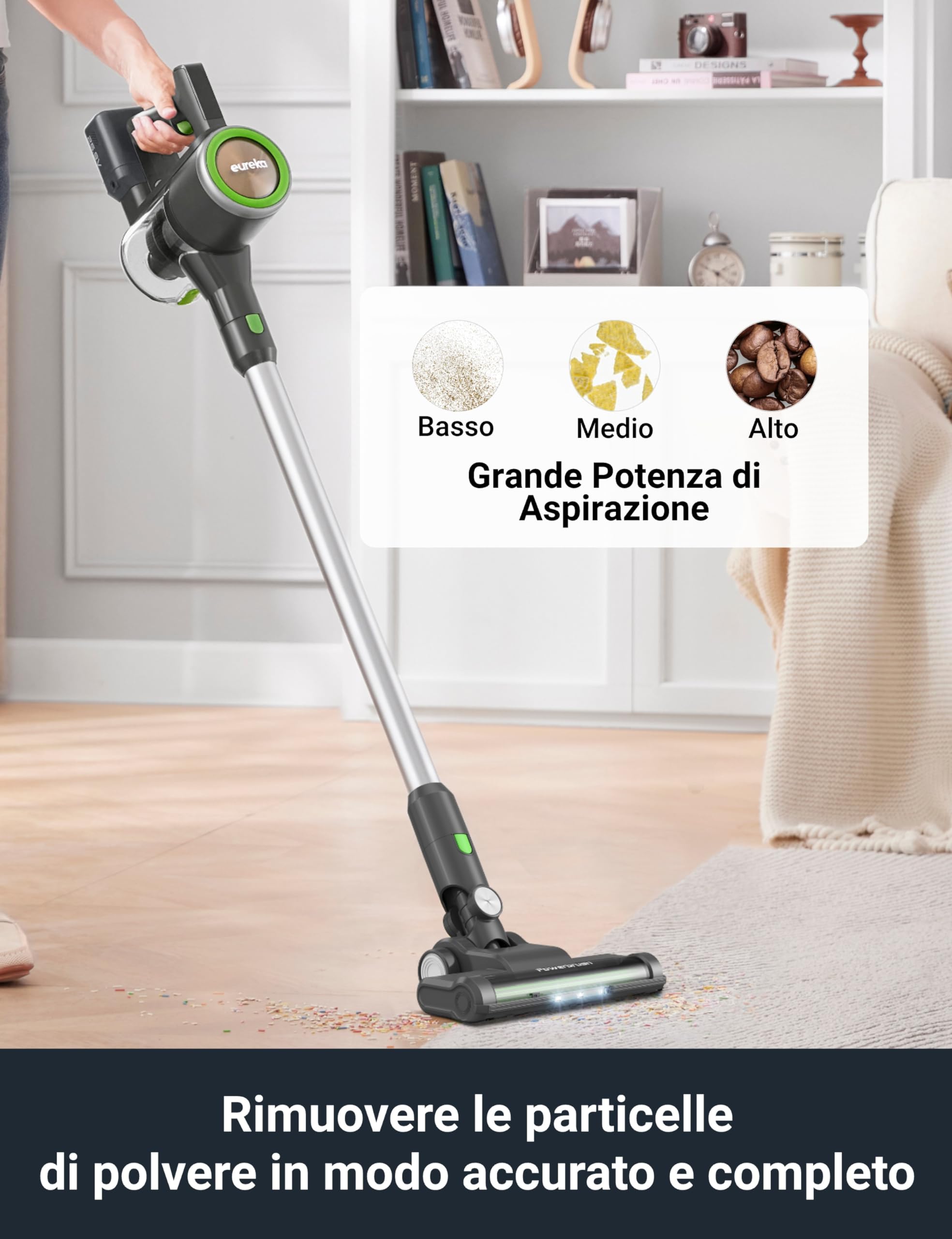 Eureka NEC370 Aspirapolvere Senza Fili, Scopa Elettrica Senza Fili 3 in 1 90AW Aspirazione, 2 Batterie Rimovibili 40x2 Autonomia Minima per Pavimenti duri, Tappeti e Peli di Animali Domestici