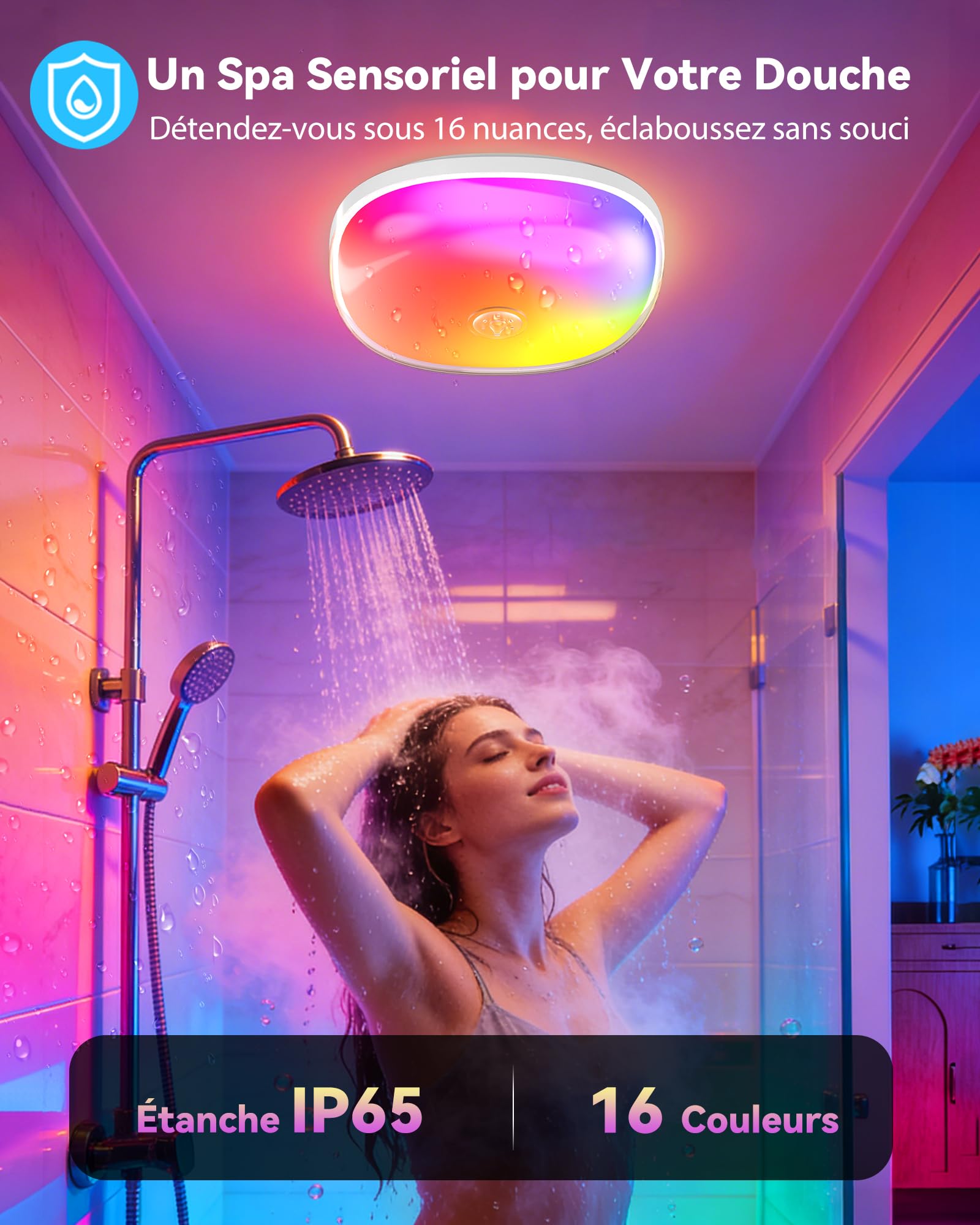 Gotopceed Plafonnier Étanche IP65 Rechargeable pour Douche/Salle Bain - Luminaire d’Ambiance avec 16 Couleurs, Télécommande/Commande, Magnétique Sans Fil sur Plafond/Mur, pour Baignoire, Badezimmer
