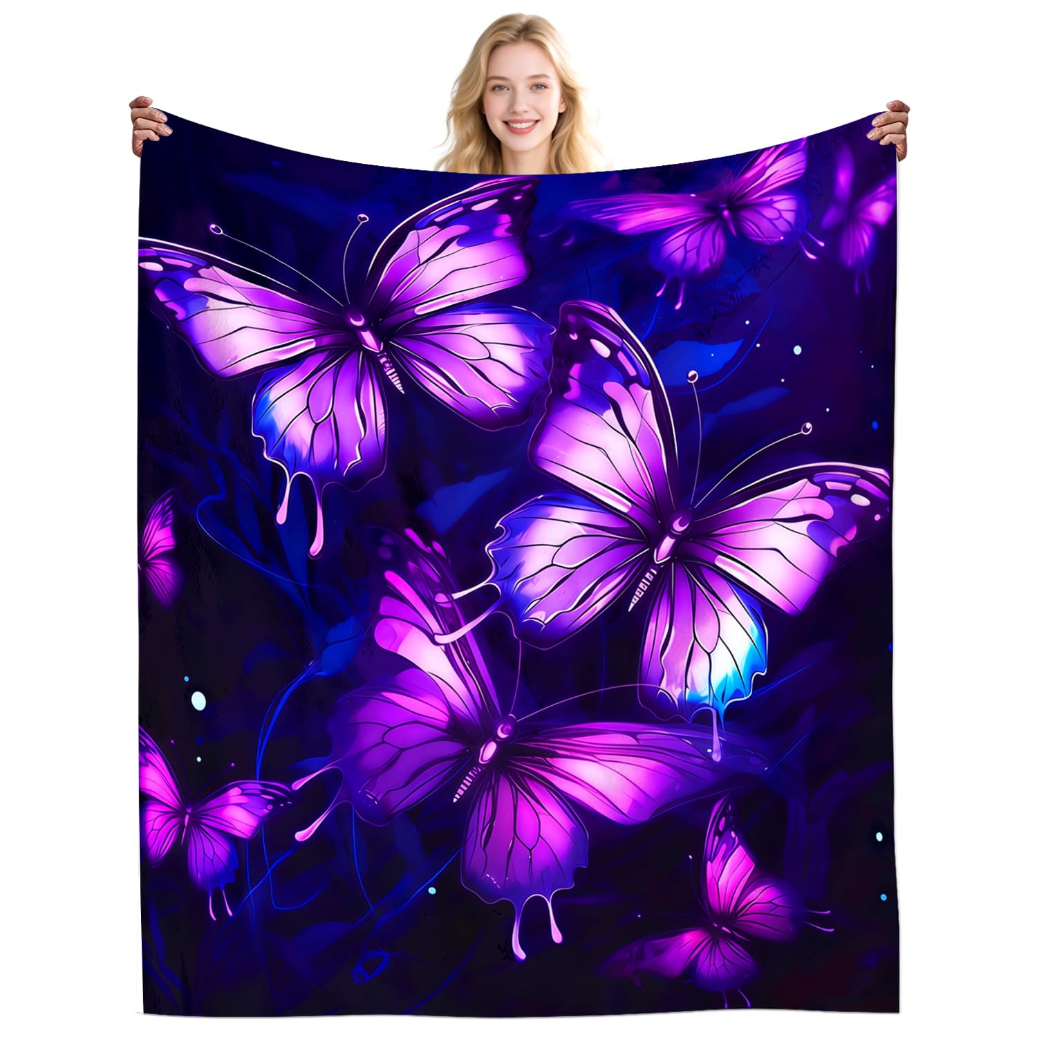 Butterfly Gifts Blanket for Women Butterfly Stuff Purple Butterflies Throw Blanket Decor Plush Bedding Beautiful Butterflies Gifts for Girls Women Kids Adults Birthday Party Decorations 50"X40"INCH