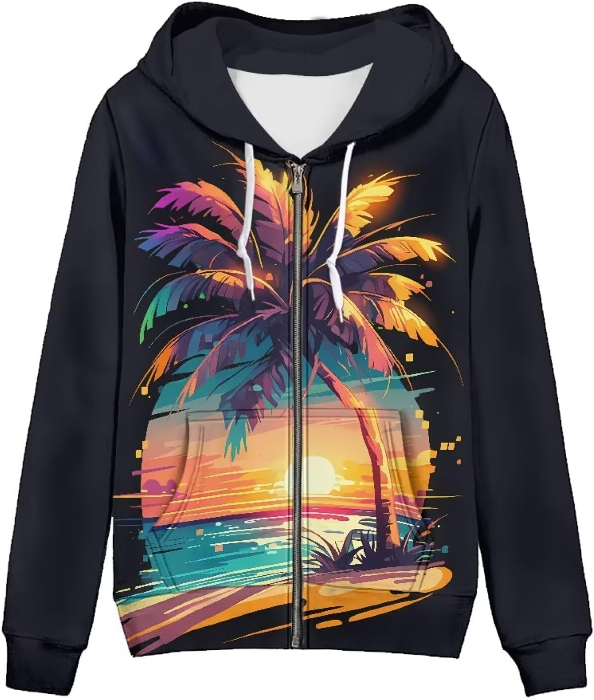 Aesthetic Galaxy Women's Zip Up Hoodie Watercolor Peony Casual Comfy Pullover Musical Note Long Sleeve Sweatshirt