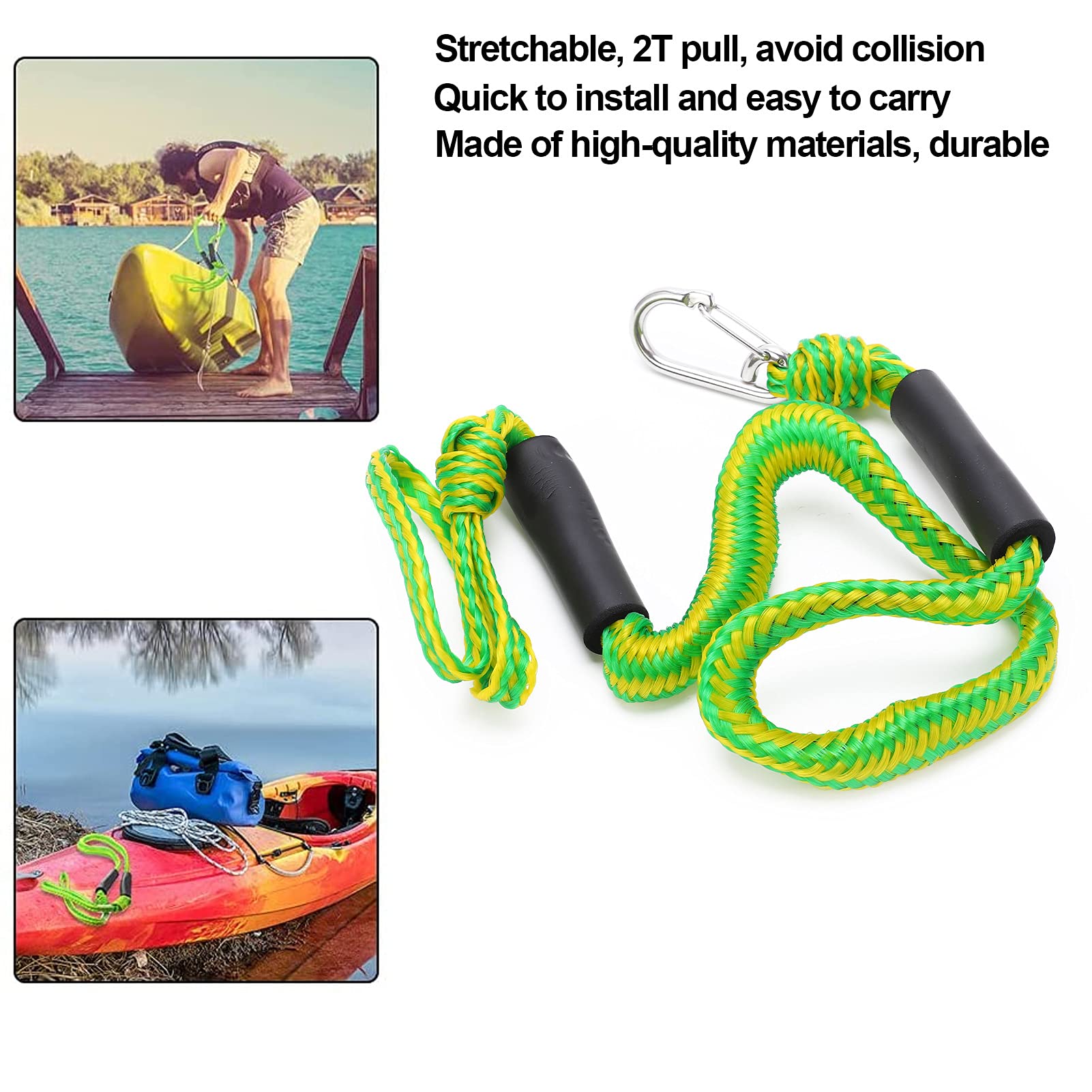 Bungee Dock Line Marine Rope Boat Dock Lines Cuerda de Amarre Verde con Hebilla D para Jetski Kayak