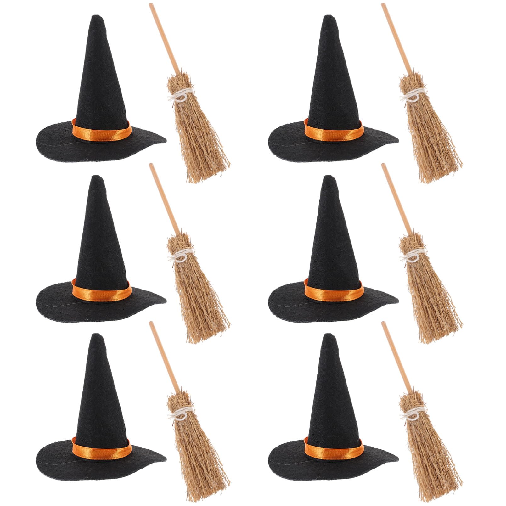 VICASKY Set da 12 Pezzi Mini Cappelli da Strega e Scope in Feltro Decorazioni Fai da Te per Halloween Accessori Creativi per Feste e Decorazioni di Piccoli Oggetti