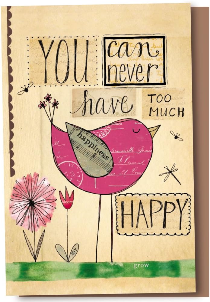 Tree-Free Greetings EcoNotes 12-Count Never Too Happy Blank Notecard Set with Envelopes, All Occasion, Inspirational for Bird Lovers (FS56944)