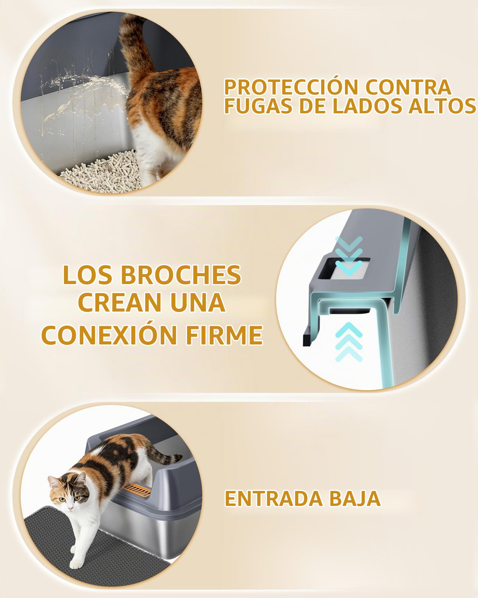 Hzuaneri Arenero de Acero Inoxidable XXL, Arenero para Gatos Grandes 30L 60x40x26 cm, Caja de Arena con Bordes Altos Semicerrado, Antiadherente, con Pala y Alfombrilla, Gris Oscuro LB89799G