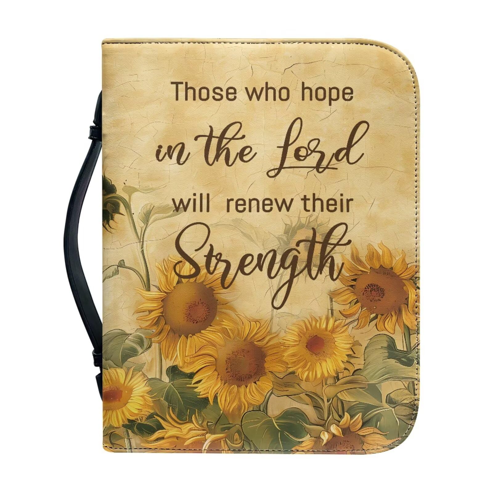 Kuiaobaty Vintage Sunflower Book Bag with Handle PU Leather Book Protector Covers Dustproof, Women Carrying Book Case 4 Size