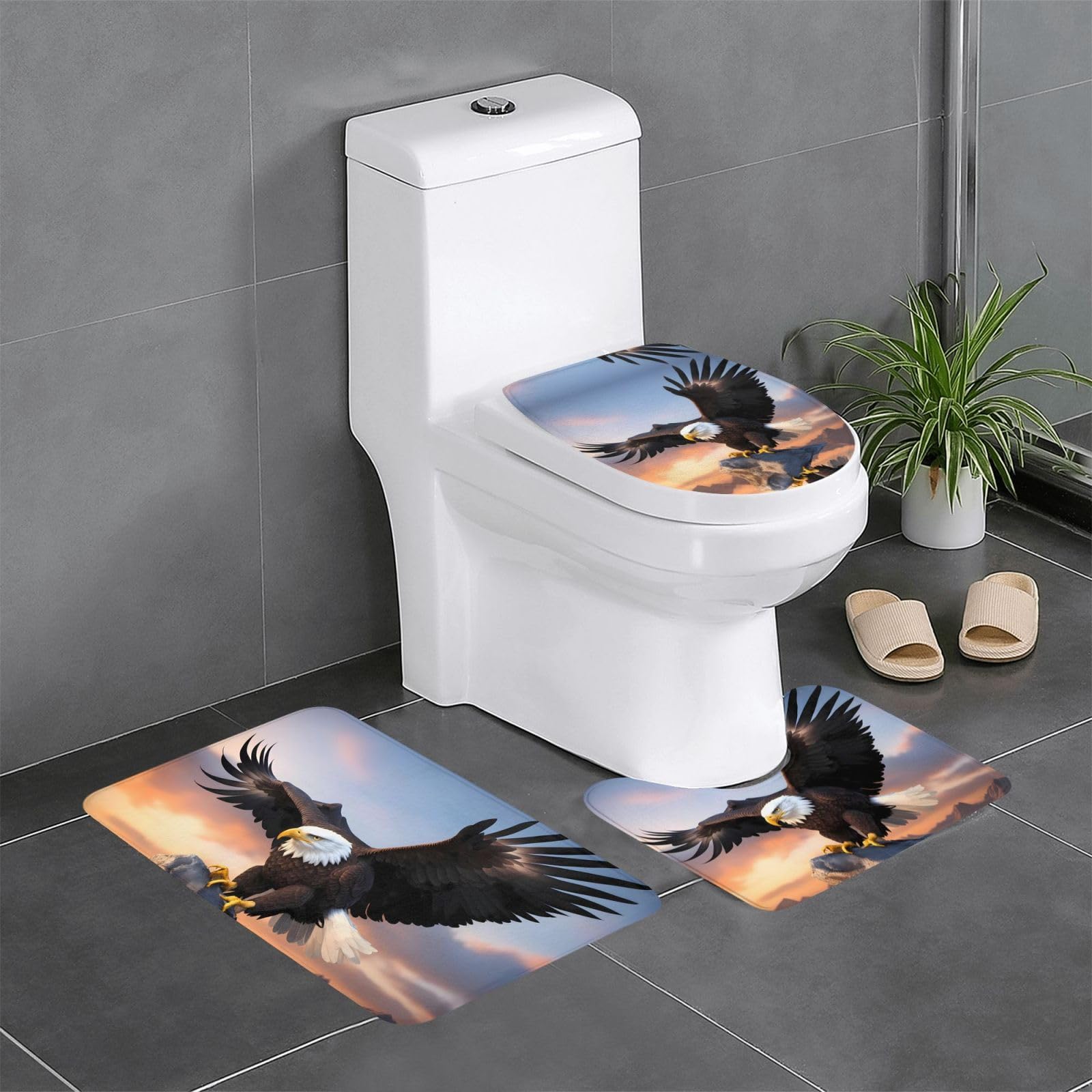 Tapis de bain antidérapant Mighty Bald Eagle lot de 3 pièces sécurisées