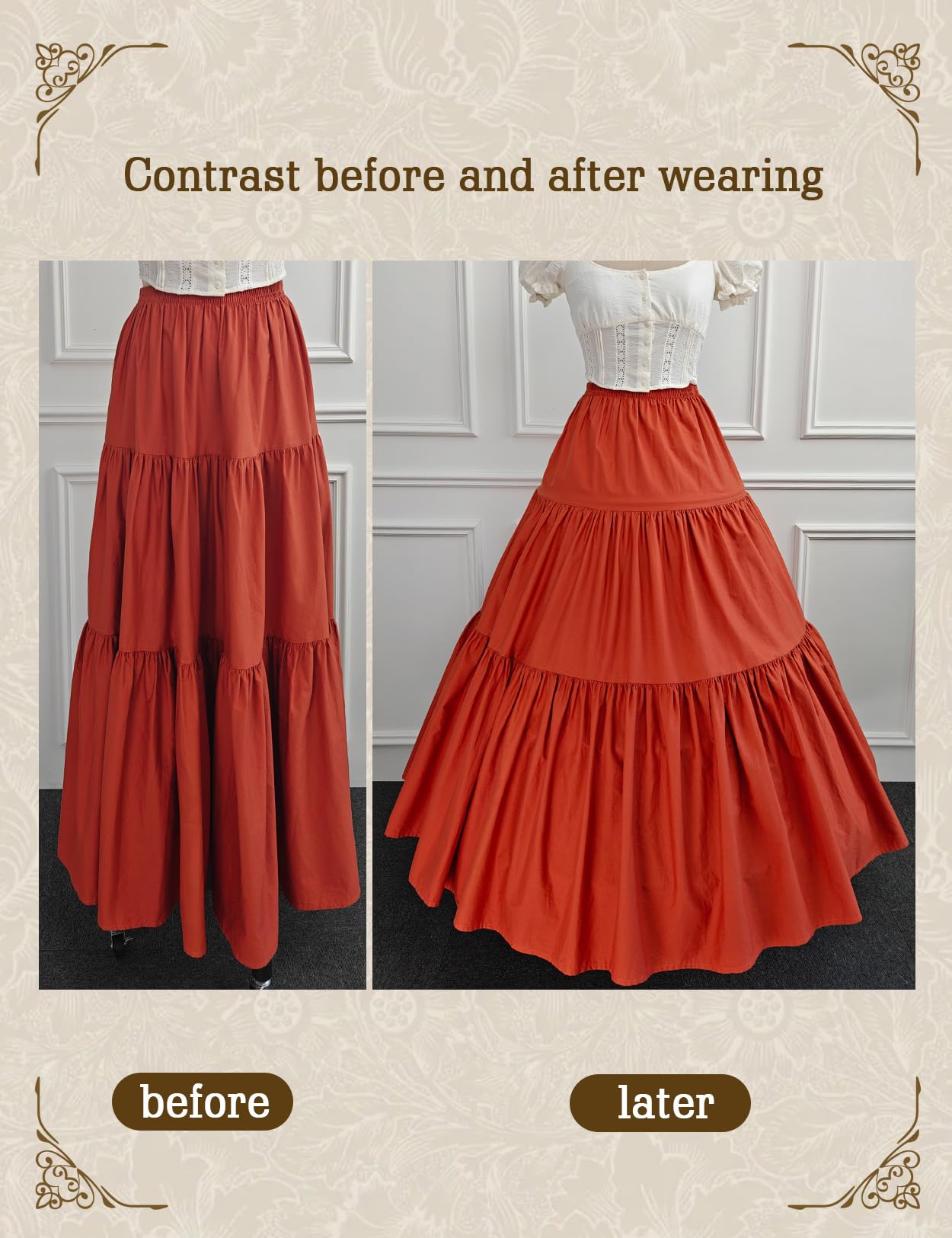 BEAUTELICATE Cancan Mujer Crinolina Enaguas Largas para Vestidos de Novia Boda Medieval Renacimiento Rockabilly Victoriano Disfraz 100% Algodón 4 Aros