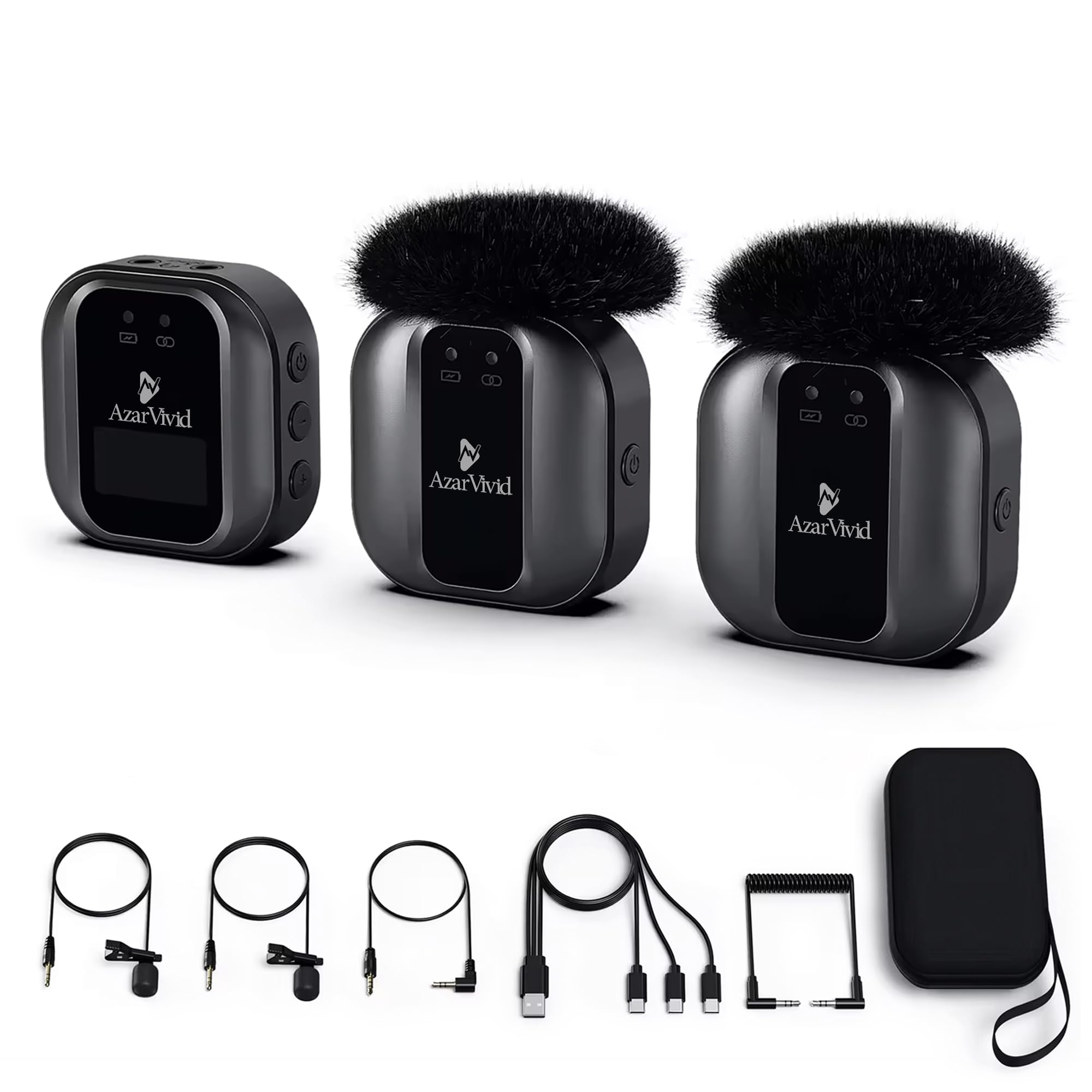 Wireless Lavalier Microphone, Dual Channel 2.4GHz Lapel Mic with Noise Cancelling, 330ft Range, 8–10H Battery, for iPhone, Android, Camera, YouTube, Interviews, Vlogs, Teaching