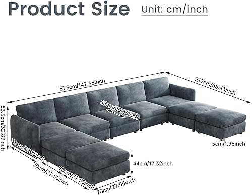 Miniatura 2 de Guyii Sofá modular de 9 piezas de gran tamaño, moderno sofá de 9 plazas con otomana de almacenamiento, sofá modular en forma de L, sofá modular
