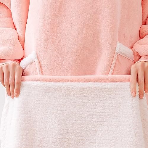 Miniatura 9 de Aisbo Manta con capucha de gran tamaño, sudadera larga de forro polar Sherpa para adultos, mujeres y hombres, manta cálida y cómoda de franela con