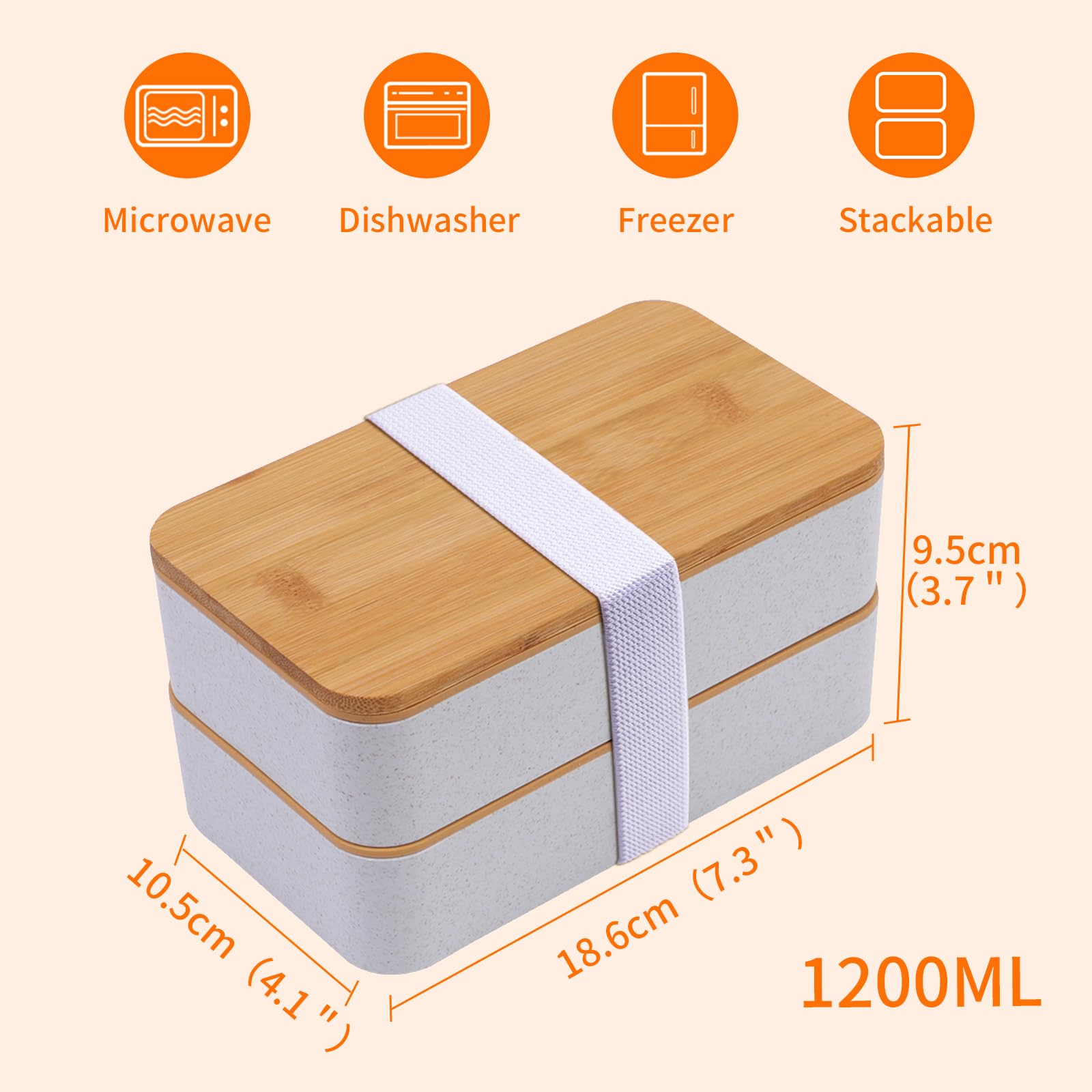 Caja Bento japonesa, lonchera de 2 capas, contenedor de almuerzo de preparación de comidas con tapa de tabla de cortar de bambú, bolsa, cubiertos, divisor, lonchera Bento para niños y adultos, gris
