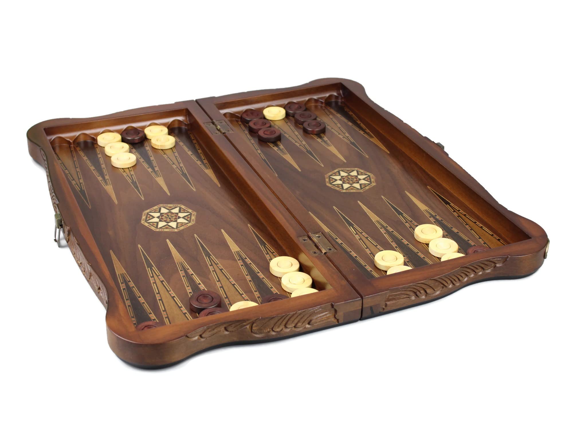 Helena Backgammon Set in noce intagliato 20 pollici
