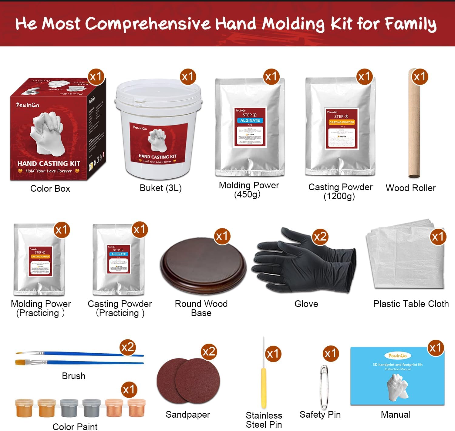 PewinGo Hand Casting Kit Couples with Base,Plaster Hand Mold Casting Kit, Hand Mold Kit,DIY Gifts Ideas for Couples,Valentines,Engagement,Anniversary,Wedding,Boy/Girlfriend