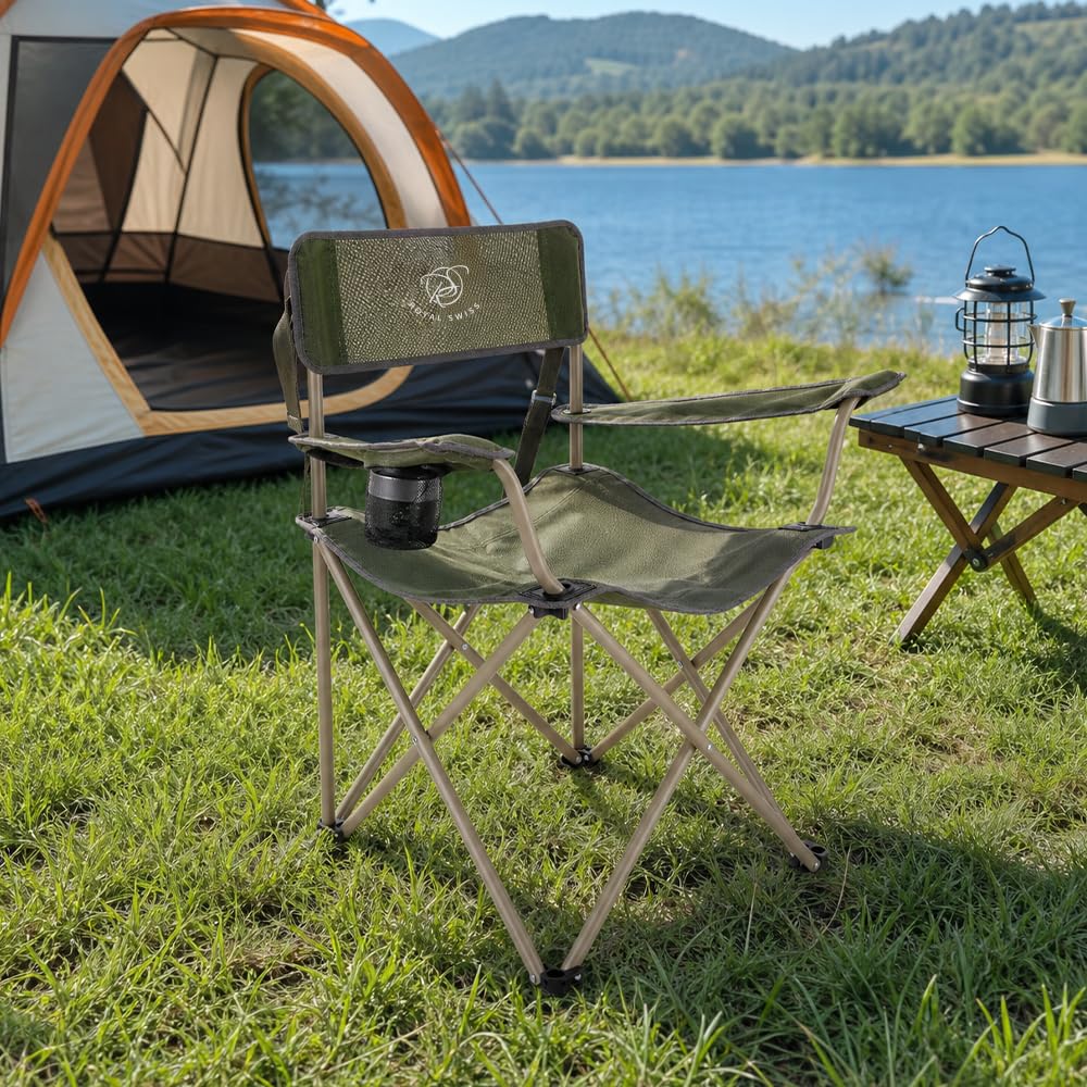 ROYAL SWISS 6 Stück Campingstuhl klappbar mit Getränkehalter & Tragetasche – Leichter Faltstuhl für Erwachsene, Camping, Angeln, Festival, Picknick, Strand und Sportevents
