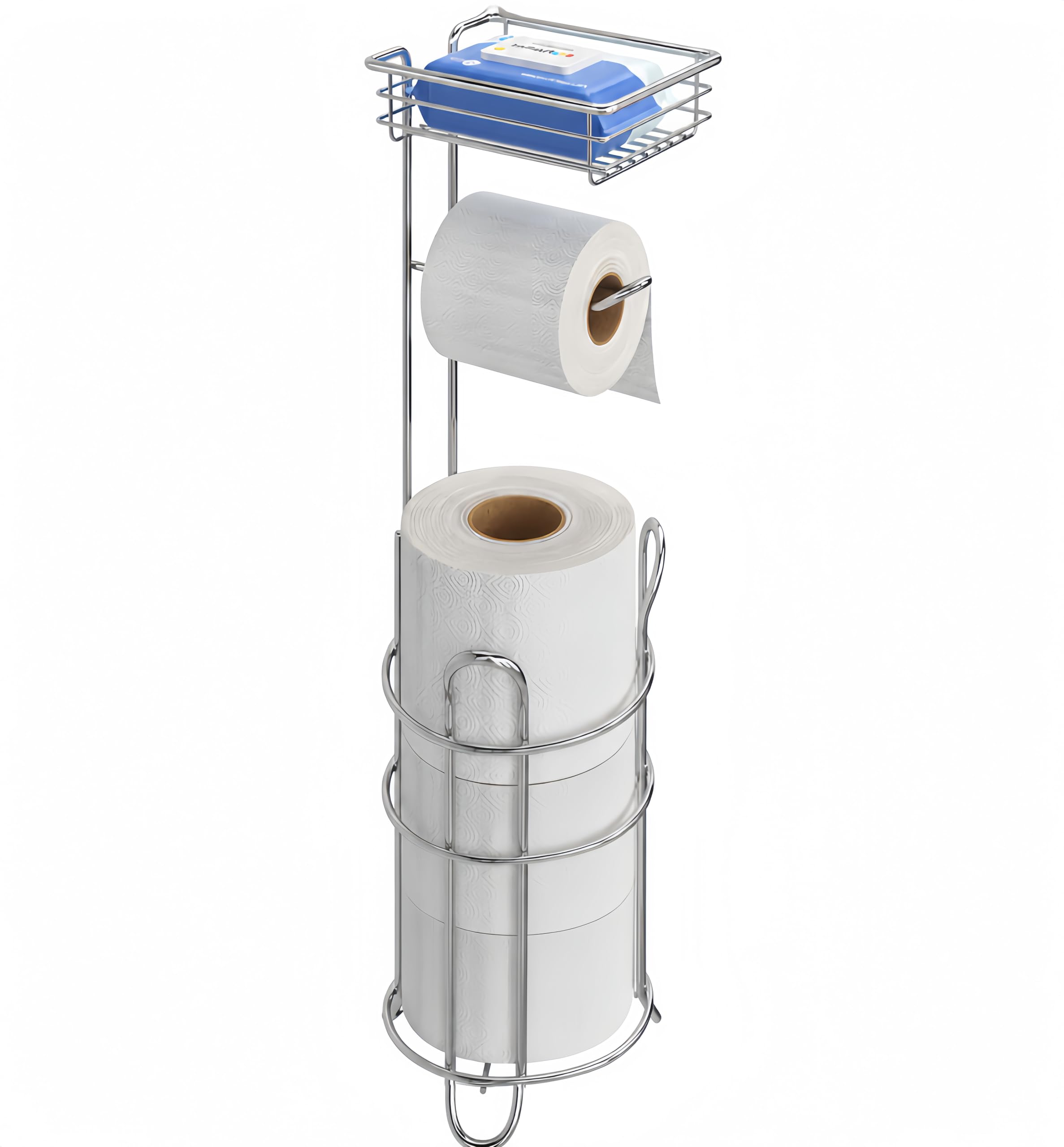 Simple Trending Toilet Paper Holder Stand with Shelf for 4 Rolls
