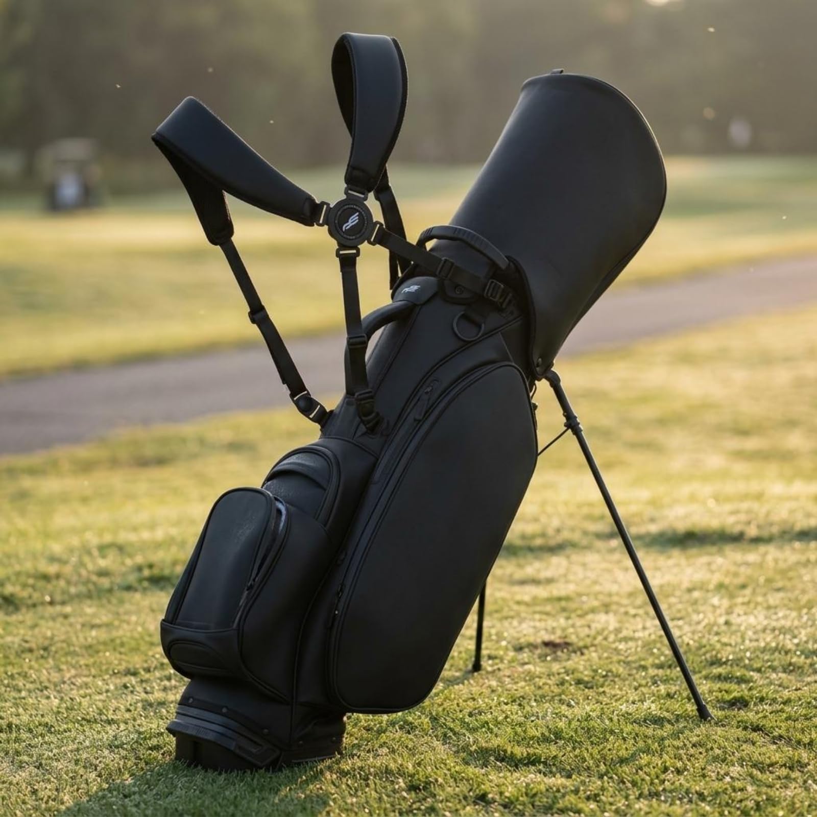 Borsa da Golf Stand Leggera Borsa Porta Mazze Sacca da Golf Custodia Mazze in Pelle Pu Opaca con Tasca Isolata E Portaccessori Adatta a Percorso Par 3, Nero