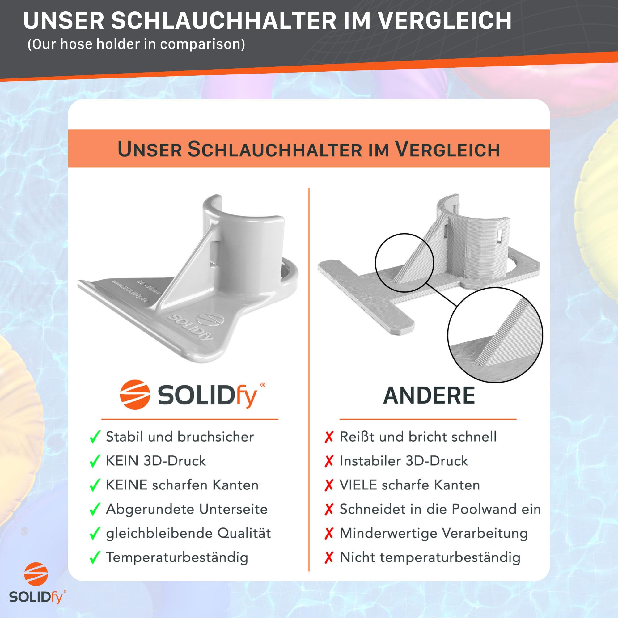[2x] Pool Schlauchhalter 26mm - 46mm | Schlauchhalterung für Intex, Bestway, Hecht | auch mit Adapter B und Absperrventil Rohrhalter 32mm 38mm Knickschutz in grau