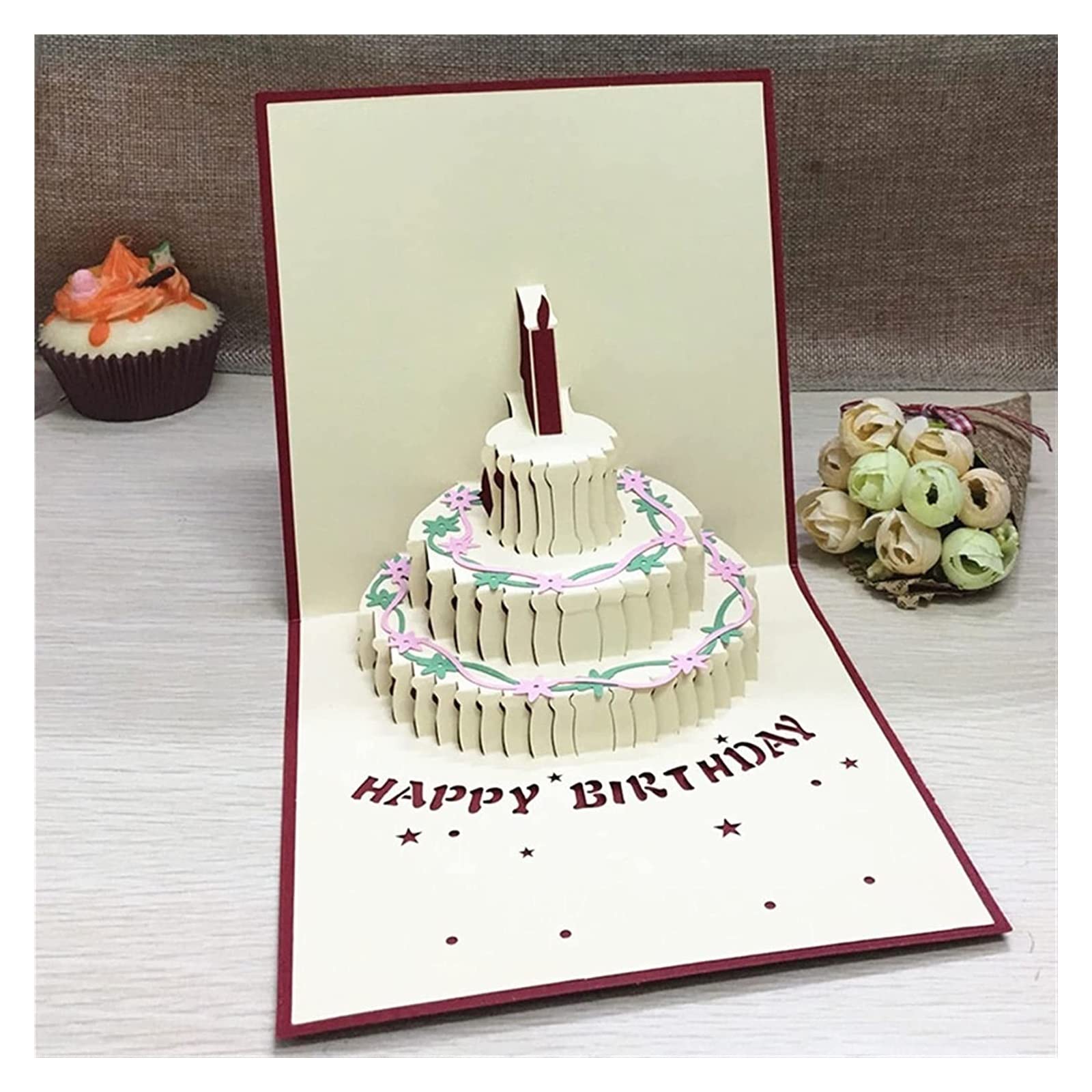 Paper Pop Up Cards,Birthday Greeting Card,Valentine Gift Card, Birthday Gift Cake Card Pop Up 3D With Envelope Greeting Cards Postcard Invitation Handcrafted Origami Wishes Cards Thank You Cards (Co