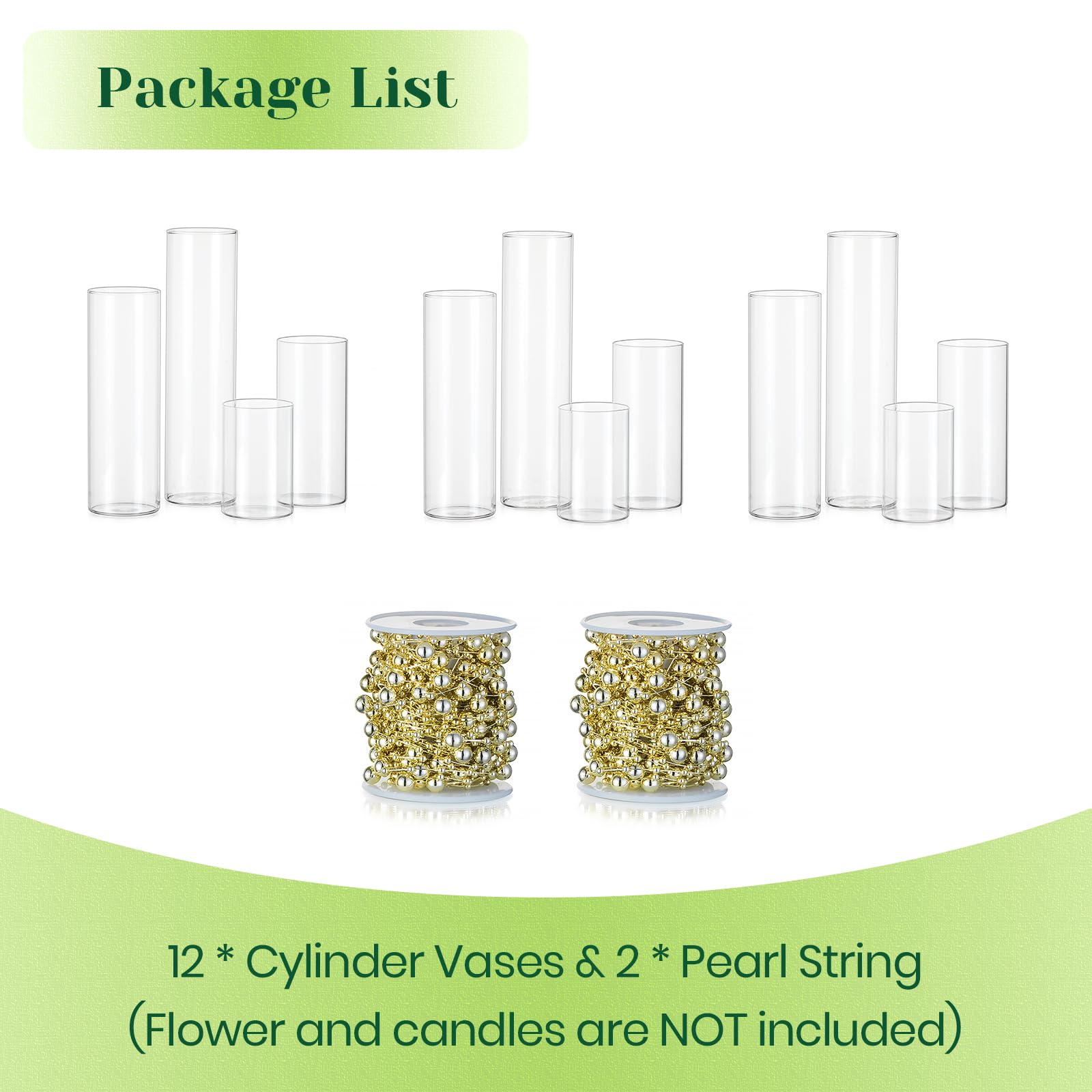 Jarrones Cilindricos de Vidrio para Centro de Mesa: Hewory 12 Jarrones de Cristal Jarrón Cilindrico Vidrio con Hilo de Perlas para Boda Decoracion - Decorativos Portavelas para Decoracion Hogar