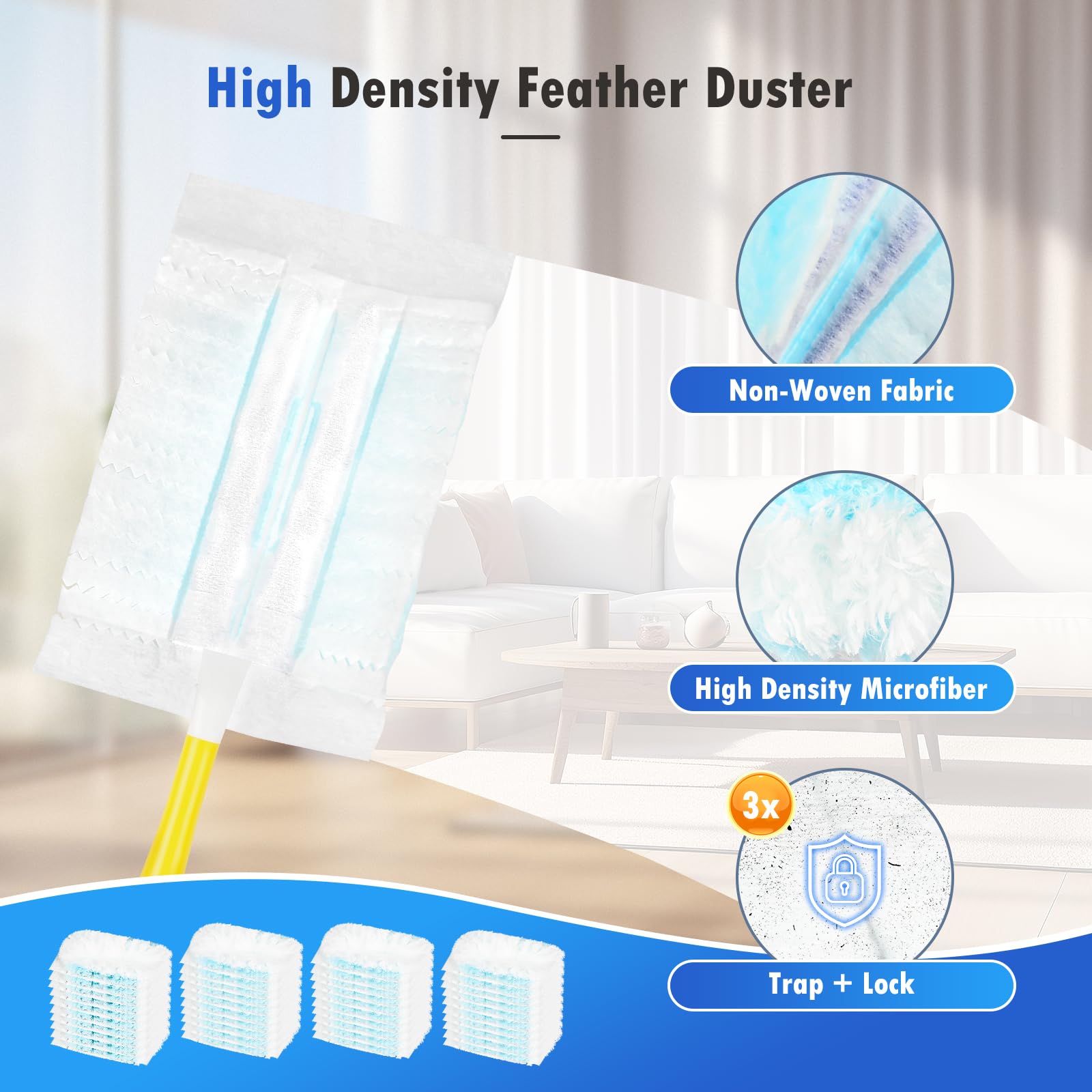 50 recambios de plumero multisuperficie de 180° compatibles con mango Swiffer, repuesto resistente con 1 mango