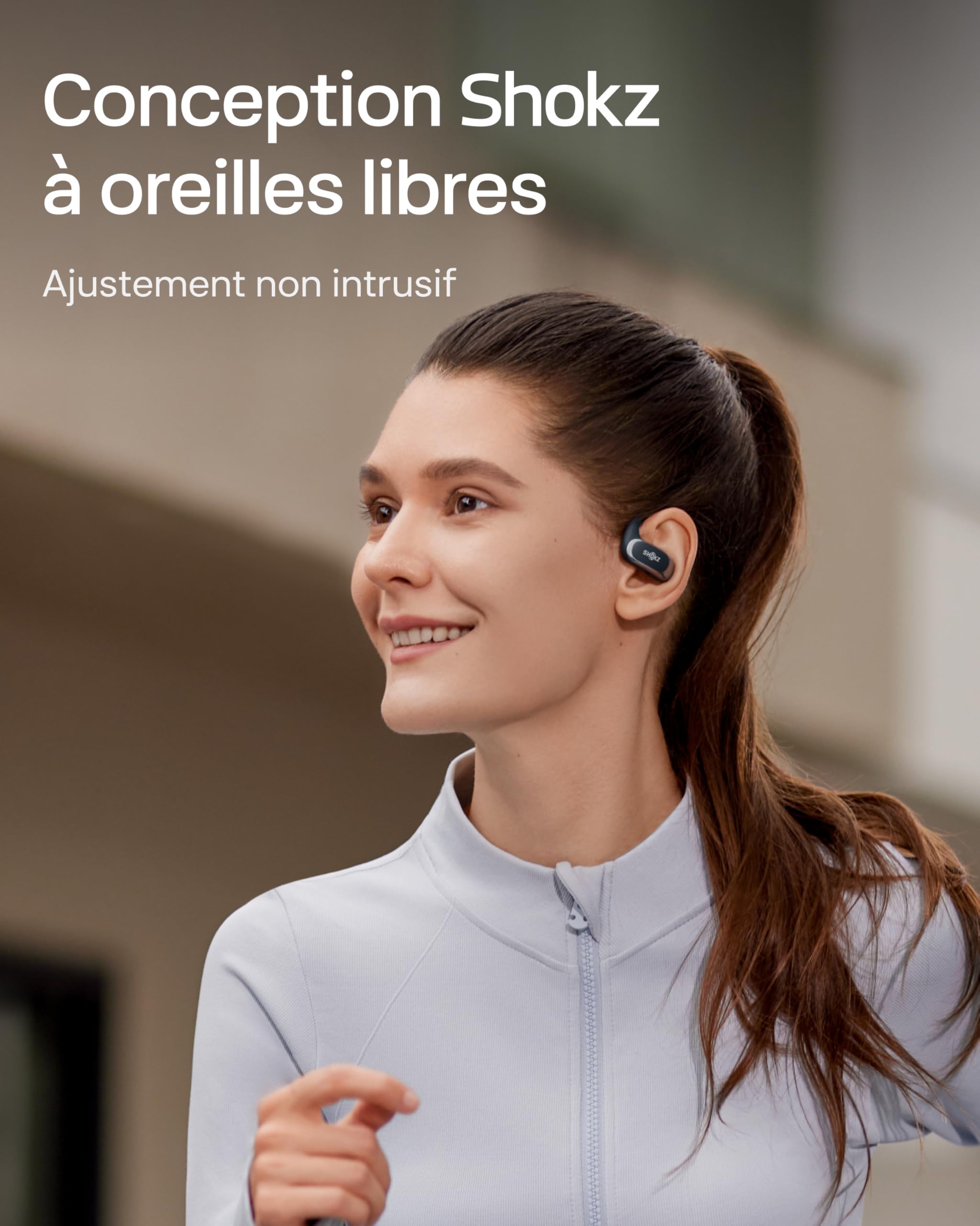 SHOKZ Écouteurs à Oreilles Libres OpenFit Air, Casque Bluetooth sans Fil avec Microphone, écouteurs avec Crochet d'oreille Air, Charge Rapide, 28 h d'autonomie, étanchéité IP54 pour Le Sport - Noir