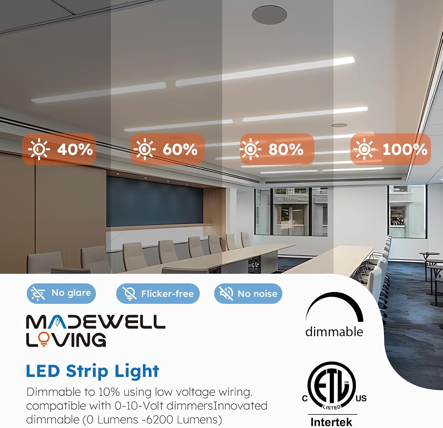 4FT LED Strip Light, 4-Pack LED Strip Light 6200LM, 3500K/4000K/5000K Selectable, Flush Mount 0-10V Dimmable Commercial Grade Indoor Strip Light Fixture, UL Listed